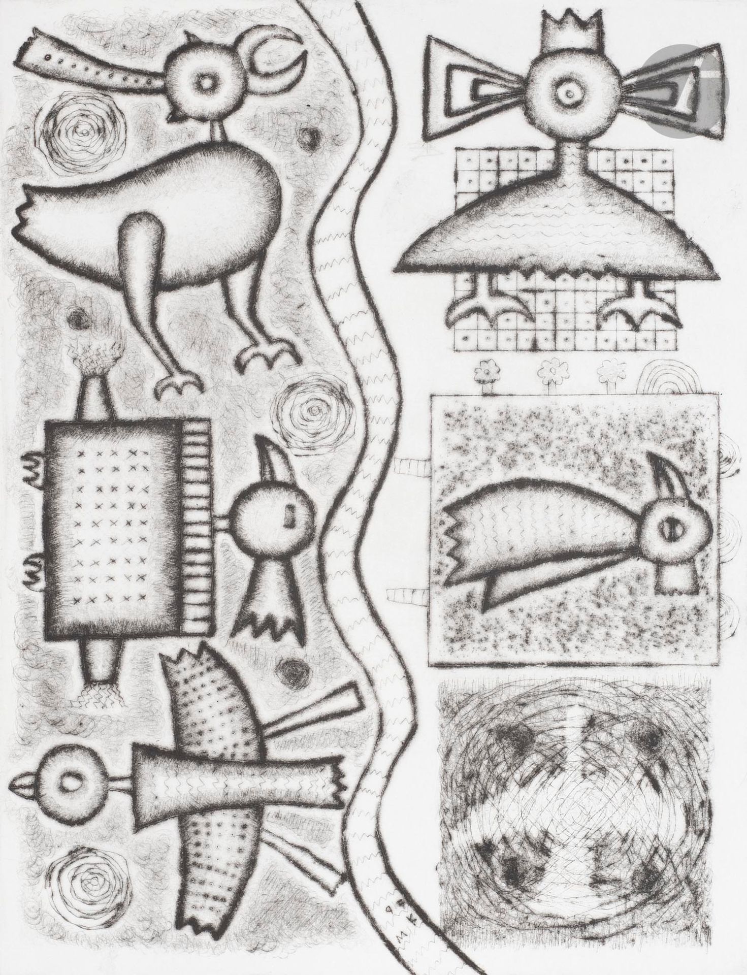 Manabu KOCHI (Japon-France, né en 1954)
Portrait de l'Oiseau-Qui-N'Existe-Pas 5, 1997
Pointe sèche.
Signée, datée et numérotée 29/80.
36 x 29 cm

Drypoint.
Signed, dated and numbered 29/80.

Bibliographie :
Kochi, Works, Gallery Okinawa, Tokyo, 1997, p. 69.

Provenance :
Don de l'artiste.