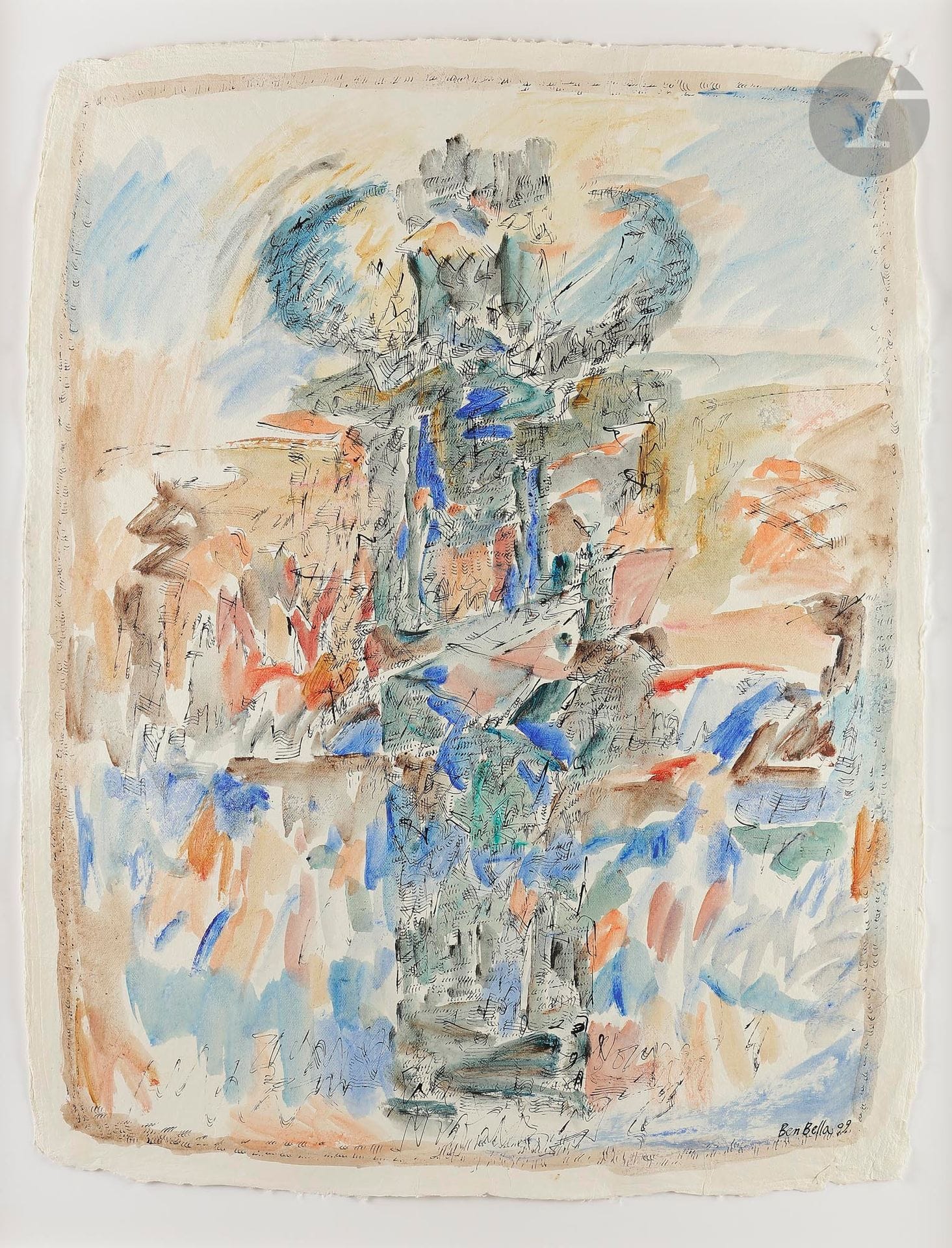 Mahjoub BEN BELLA (Algérie-France, 1946-2020)
Maya 2, 2009
Technique mixte sur papier oriental fait main.
Signée et datée en bas à droite.
88 x 68 cm

Mixed method on handmade oriental paper.
Signed and dated on the lower right.

Provenance :
Atelier de l'artiste.

Exposition :
Alain Jaubert (préface), Mahjoub Ben Bella : Les Belles Feuilles, Roubaix, La Piscine, 
24 octobre 2015 - 31 janvier 2016.