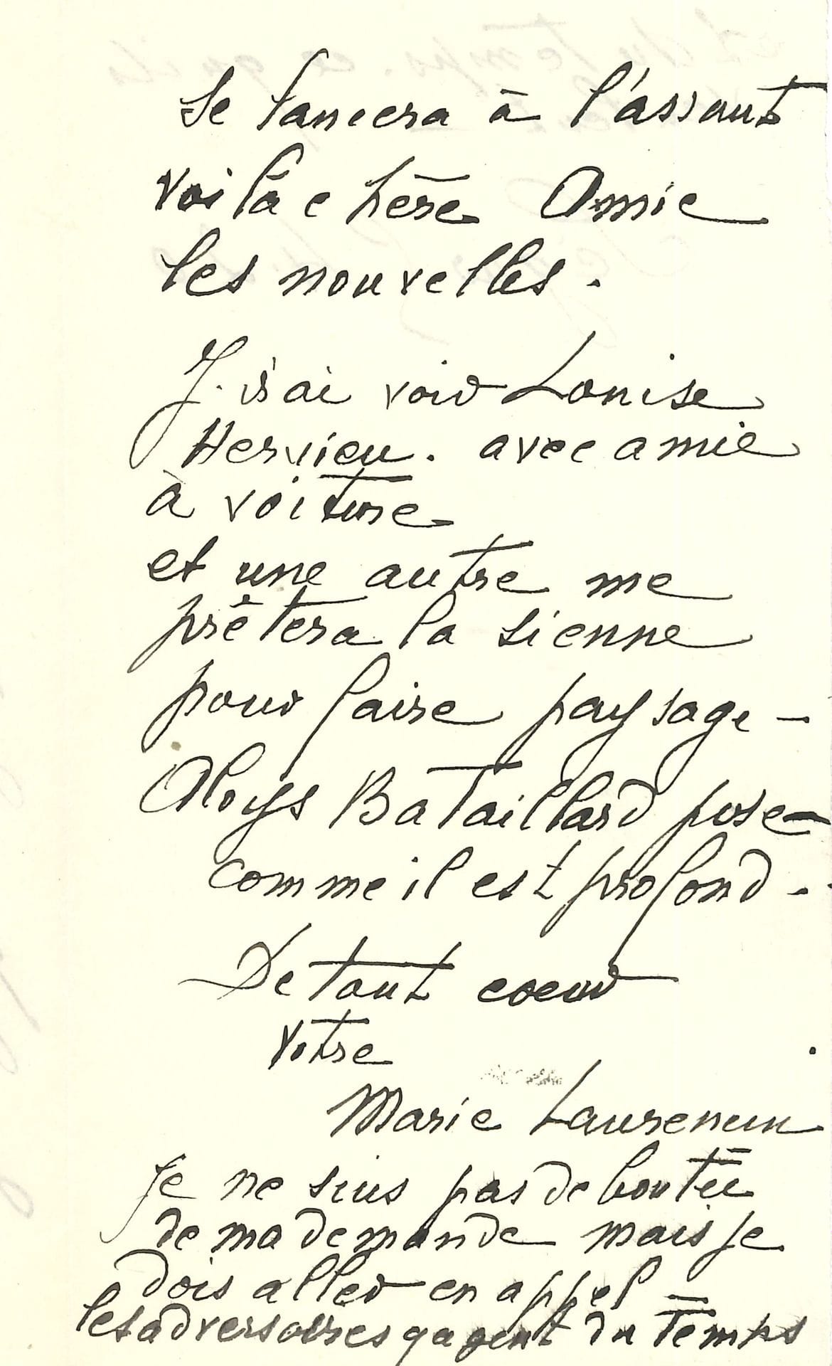 Marie LAURENCIN (1883-1956). L.A.S., 25 juillet 1953, à une amie ; 2 pages et quart in-12.
Sur son procès pour récupérer l’appartement dont elle a été expulsée. [Expulsée en 1944 de son appartement jugé trop vaste pour deux personnes, elle trouva refuge chez le comte Étienne de Beaumont jusqu’à ce qu’en mars 1955, au terme d’une interminable procédure, elle gagne son procès et puisse enfin rentrer chez elle pour y mourir l’année suivante.] « Le président Legendre a été du côté des adversaires – malgré l’échange fictif de Mme Moins la locataire à laquelle j’ai loué en 1945. De plus il nie l’expulsion du comte de Beaumont qui est dans ses droits puisque je suis abritée depuis 1944. Je crois qu’à la rentrée Frédéric-Dupont se lancera à l’assaut. […] J’irai voir Louise Hervieu avec amie à voiture et une autre me prêtera la sienne pour faire paysage […] Je ne suis pas déboutée de ma demande mais je dois aller en appel – les adversaires gagnent du temps et du temps, ce qu’ils veulent »…