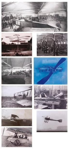 Les pionniers de l'aviation, 1909-1914. Archives personnelles de Mathieu Varille (1885-1963), industriel français et auteur de Les Etapes de l'aviation, conférence faite le 12 décembre 1909 (Lyon). Exceptionnel ensemble de trois albums in-4 oblongs, contenant respectivement 57 (dont 21 avec trous de perforation), 159 et 169 épreuves argentiques d'époque (quelques unes sur papier citrate et deux cyanotypes). Quelques tampons de presse  (M. Rol, M. Branger...)  et légendes manuscrites aux versos. Format moyen des épreuves : de 6 x 4,5 à 24 x 18 cm. On joint 20 épreuves argentiques d'époque hors album. Henri Farman III. Antoinette VII. Monoplans et biplans. Meetings civils et militaires. Hydravions. Ateliers de fabrication d'hélices. Recherches aéronautiques L. Blériot. Monoplan Morane. Louis Blériot sur un biplan Goupy. Les frères Farman sur un biplan. Biplan Bréguet. Avions Vendôme, Hanriot. Biplan Astra-Wright. Monoplan Nieuport type II N. Meeting de Grenoble, 1912. Aéroplanes Tellier. Moteurs Oerlikon, Chenu, Anzani, Clerget. Aéroplane marin Astra 100 HP Renault. Hydro Caudron 1913. Meeting de Tamise. Hélice Chauvière à 4 pales. Hans Grade 1913. Etrich-Rumpler Taube. Biplan Aviatic. Biplan Audenis-Jacob. Maquettes. Ballons. Aérostations. Les aviateurs Paillard, Adolphe Pégoud et Maurice Prévost. Photographies aériennes. Courses automobiles. Moteurs. Concours de Deauville 1913. Biplan Ponnier. Albatros 1913. Aviation militaire 1913-1914. Hydro Blériot 1914. Blériot Looping 1914. Ateliers, moteurs, avions et hydravions de la DFW (Deutsche Flugzeugwerke, constructeur aéronautique allemand). Hydroaéroplanes de la Franco-British Aviation. Monoplace à moteur 28 HP. Monoplace type Record 5c. Biplace 80 HP Nieuport, 1914. Glisseur Nieuport. Hydro 100 HP. Hydravion Bréguet, 1914. Hydravion Voisin, 1914. Moteurs Rhône 100 HP 11 cylindres, 60 HP 7 cylindres. Hydros Henry Farman, démonstrations de looping, 26 mars 1914 (Gilbert Morane). Moteurs Salinson, 1914. Hydravion Borel.