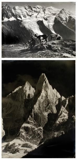 Georges II Tairraz (1900-1975)
Alpes, c. 1930-1950. Aiguille du Midi. Chaîne du Mont Blanc. Deux épreuves argentiques d'époque. Tampon "Photographie G. Tairraz - Chamonix" aux versos. 39,5 x 29,5 cm. 