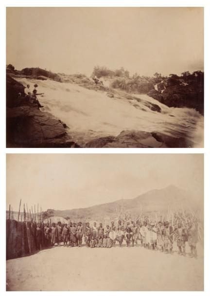 Afrique du Sud, c. 1890-1900.  Port Elisabeth. Tribu Zoulou. Voies ferrées. Krokodilpoort. Cascades. Johannesburg. Album oblong contenant 47 épreuves sur papier albuminé (26,5 x 38,5 cm) et 12 épreuves aristotypes d'époque par Joseph Barnett (15 x 20 cm). 