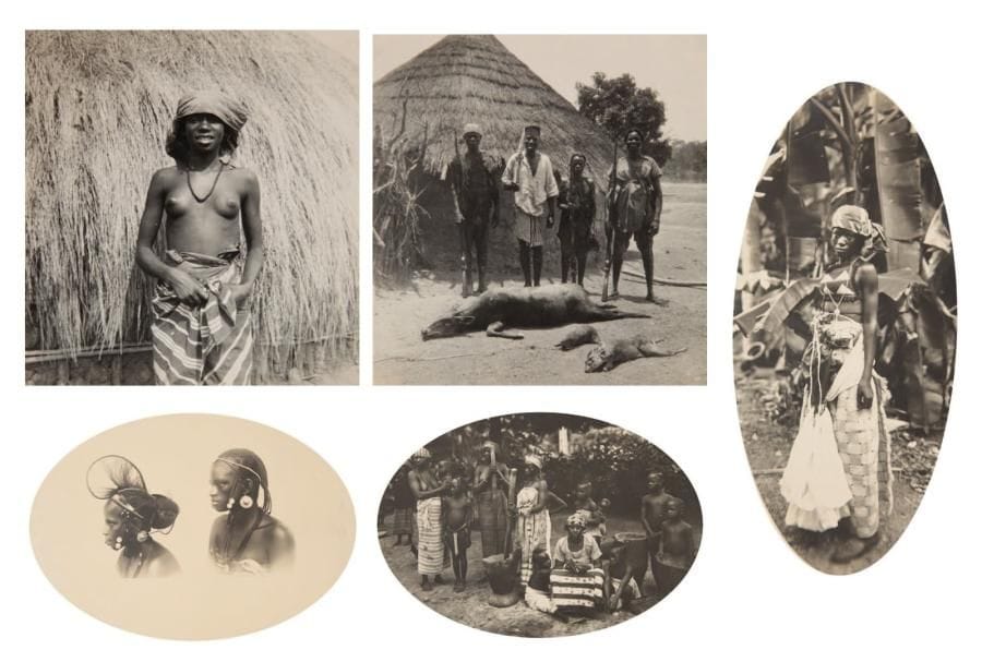 Guinée, c. 1920-1930. Conakry, la perle de l'A. O. F. Portraits. Types ethnographiques. Marchés. Scènes de rue. Paysages. Superbe ensemble de quatre albums oblongs contenant respectivement 81, 63, 120 et 63 épreuves argentiques d'époque par A. Deschacht (timbre à sec). Formats : de 7,5 x 12 à 23 x 17 cm. 