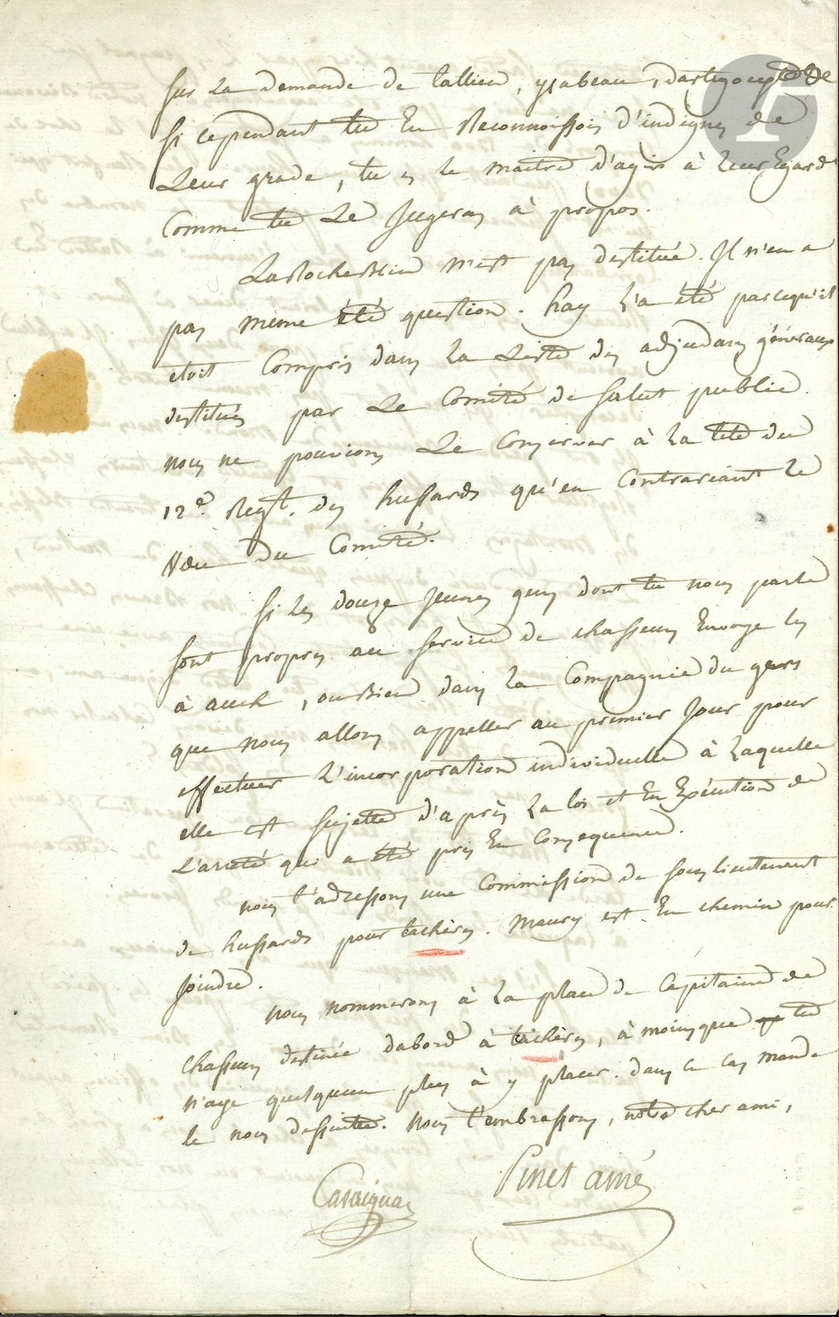 Jean-Baptiste CAVAIGNAC (1762-1829) conventionnel (Lot). L.S., cosignée par Jacques Pinet (1754-1844), Bayonne 25 floréal II (14 mai 1794), à leur collègue Pierre-Anselme Garrau ; 4 pages in-fol., en-tête Les Représentants du Peuple près l’Armée des Pyrénées Occidentales et les Départements environnants. 
Nouvelles des combats contre les Espagnols. « Il n’est pas doutteux, notre cher ami, que l’enlevement du camp de Berra nous donnera Béobi et Irun. Si tu fais bien attention à ces diverses positions, tu y verras que Berra est en arriere des deux dernieres et les commande. Il s’ensuit de là que l’ennemi sera forcé de reculer sa ligne et de les abandonner. S’il avoit l’imprudence de vouloir s’y maintenir, il risqueroit de danser une Carmagnole de la bonne manière. N’aye donc plus d’inquietude là-dessus. Les généraux n’ont elevé nul doutte à cet égard »… Ils exposent la stratégie de contourner l’ennemi, qui s’attendra au bombarbement de Fontarabie, et parle de l’attaque espagnole de l’avant-veille sur Sare, et de la connaissance des Espagnols des projets des Français sur le Passage et Saint-Sébastien. « Nous avons un avantage précieux pour nous : l’impatience de nos braves et la terreur qu’ont inspiré aux soldats espagnols nos succès aux Pyrenees orientales. Il faut les prendre sur le tems et les bourrer fort »…