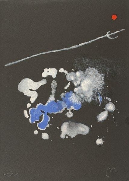 MIRÓ (Juan) & PERUCHO (Joan)
Album 19. S.l.n.d. [Barcelone, 1963]. In-4° en feuilles, sous couverture illustrée en couleurs et chemise illustrée de l'éditeur.	 Quatre lithographies en couleurs par MIRÓ, dont une sur double page. Tiré à 1 350 exemplaires, celui-ci (n° 45), un des 100 sur rives signés par l'artiste et l'auteur. EXEMPLAIRE COMPRENANT TOUTES LES LITHOGRAPHIES SIGNÉES PAR MIRÓ.   