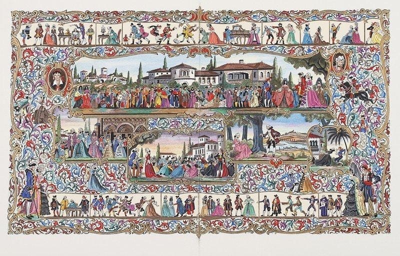 BEAUMARCHAIS
Le Théâtre. Monte-Carlo, Chant des Sphères, 1980-1981. 3 volumes petit in-4, peau maroquinée cuivre de l'éditeur, avec multiples ornements dorés et motifs en couleurs sur les premiers plats, emboîtages.