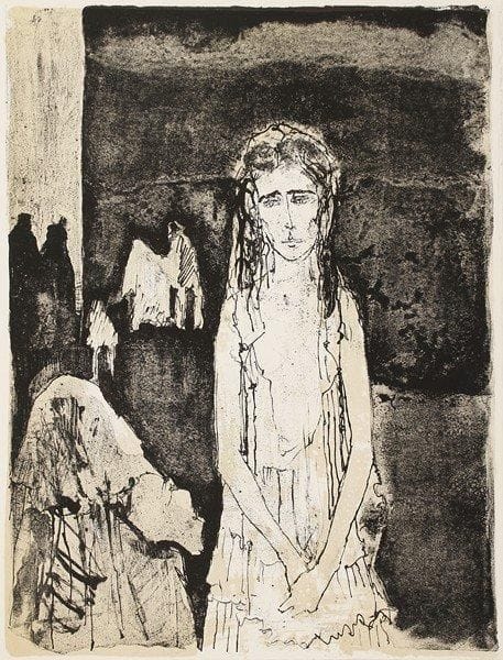 Federico GARCIA LORCA
Noces de Sang. Paris, Viglino, 1977. In-folio, en feuilles, emboîtage de velours de l'éditeur.12 lithographies originales en noir ou en deux teintes de Jansem. Tirage limité à 221 exemplaires, celui-ci un des 140 sur Arches.