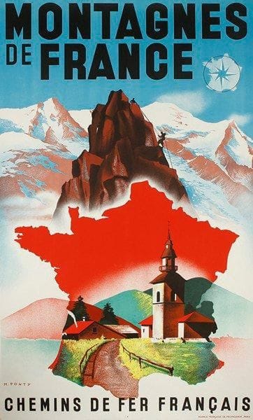 M. PONTY
Montagne de France. Imp. Agence française de propagande, Paris. Non entoilée. B.E. (petites déchirures). 100 x 62 cm