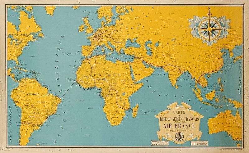 ANONYME
Air France - Carte du réseau aérien français, 1936. Perceval ed., Paris Non entoilée. B.E. 62.5 x 97 cm.