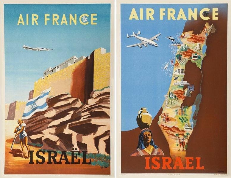 RENLUC
Israël - Air France  Imp. Hubert Baille, Paris. 2 affiches entoilées. B.E 100 x 62 cm chaque.