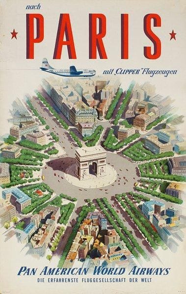 ANONYME
Paris. Pan American World Airways, 1951. Litho in the USA. (texte en allemand). Non entoilée. A.B.E (renfort de papier). 103 x 63.5 cm.