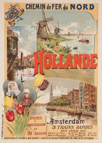 G. FRAIPONT
Hollande - Chemin de fer du Nord. Imp. Moreau, Paris. Entoilée. B.E. 103 x 76.5 cm.