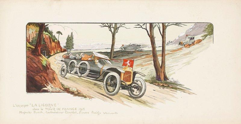 GAMY
L'équioe La Licorne dans le tour de France 1913. Imp. Mabilleau, Paris. Non entoilée. B.E. (sallissures). 45 x 90 cm