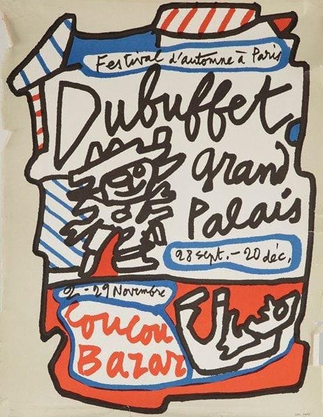 Jean DUBUFFET
Festival d'Automne Grand Palais - Coucou Bazar. Imp. IMP, Paris. Non entoilée. A.B.E. (déchirures). 68 x 52 cm. 