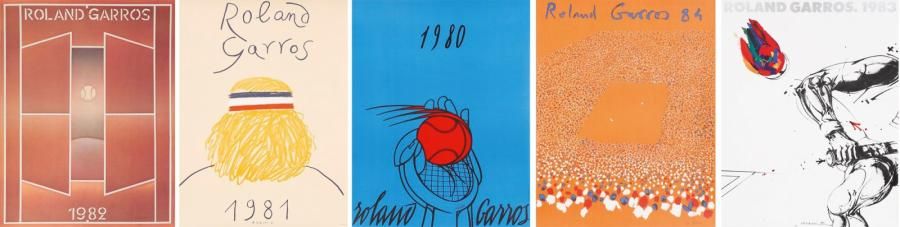 ADAMI - ARROYO -FOLON - VELIKOVITCH - AILLAUD
Roland Garros 1980, 1981, 1982, 1983, 1984 Entoilées. B.E. 74 x 57 cm chaque