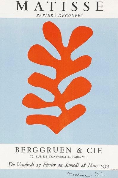 Henri MATISSE
Galerie Berggruen - Papiers Découpés, 1953. Affiche originale. Imp. Mourlot, Paris. Non entoilée. B.E. (renforts aux quatres coins). 60 x 40 cm