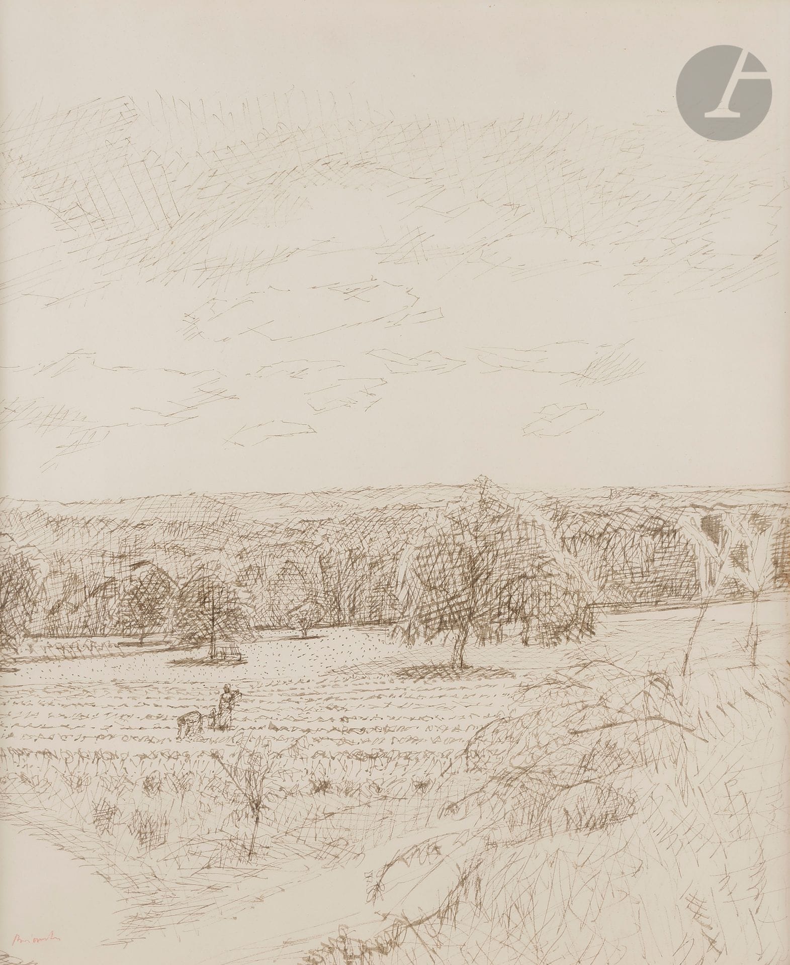 Maurice BRIANCHON (1899-1979)
Paysage
Encre.
Signée au crayon rouge en bas à gauche.
53,5 x 44 cm

Provenance : 
Galerie des Granges, Genève (étiquette au dos du montage).

Exposition : 
Maurice Brianchon, Rétrospective, Musée des Beaux-Arts de Neuchâtel, été 1962 (étiquette au dos).