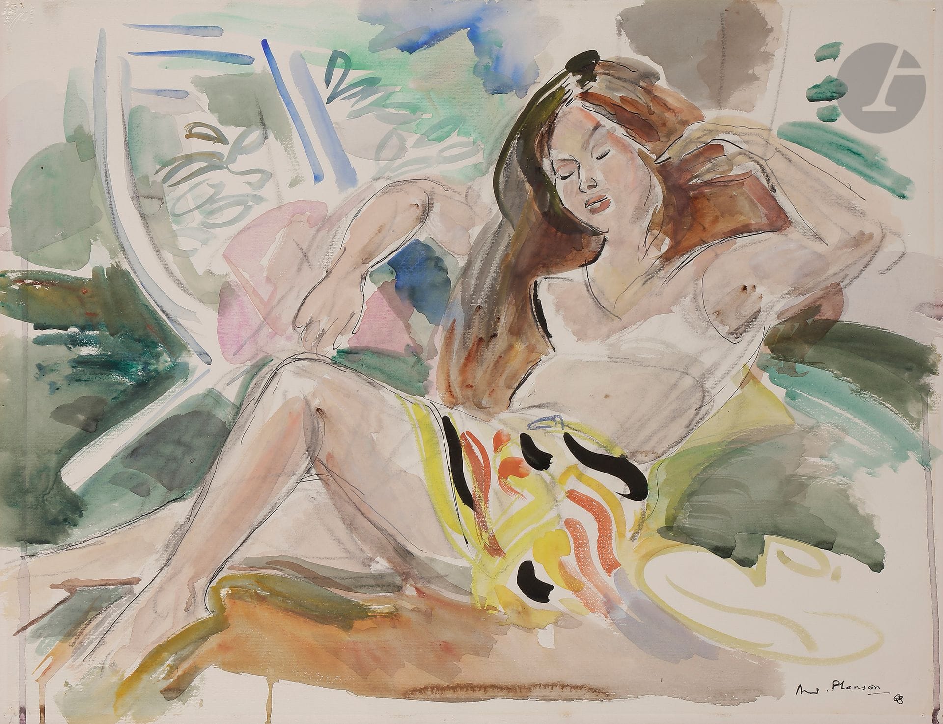 André PLANSON (1898-1981)
La Belle Fertoise
Encre et aquarelle.
Signée en bas à droite.
50 x 65 cm

Nous remercions Madame Marie-Dominique Planson d'avoir confirmé l'authenticité de cette œuvre.