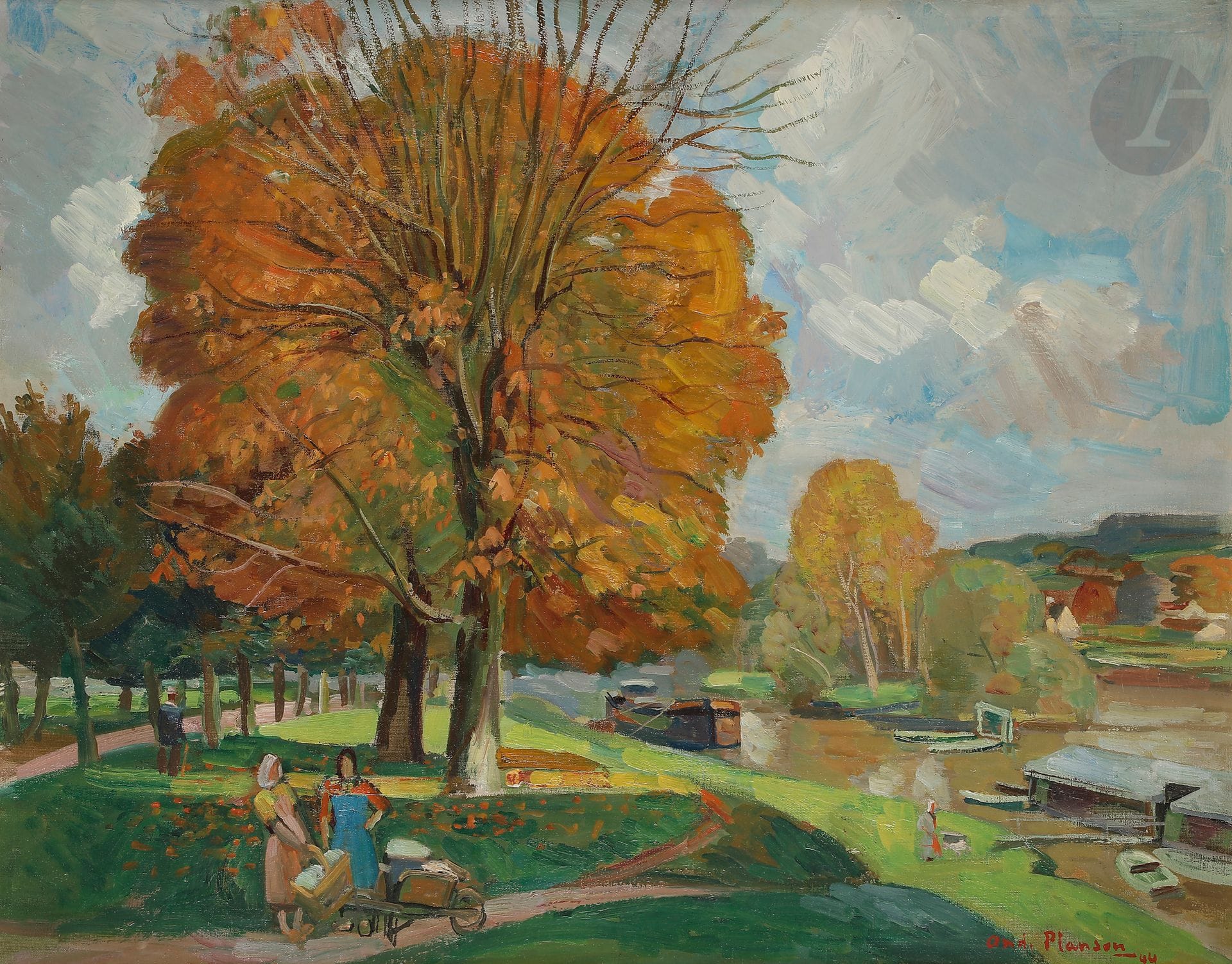 André PLANSON (1898-1981)
Le Lavoir et les lavandières en bord de Marne, 1944
Huile sur toile.
Signée et datée en bas à droite.
65 x 81 cm

Nous remercions Madame Marie-Dominique Planson d'avoir confirmé l'authenticité de cette œuvre.