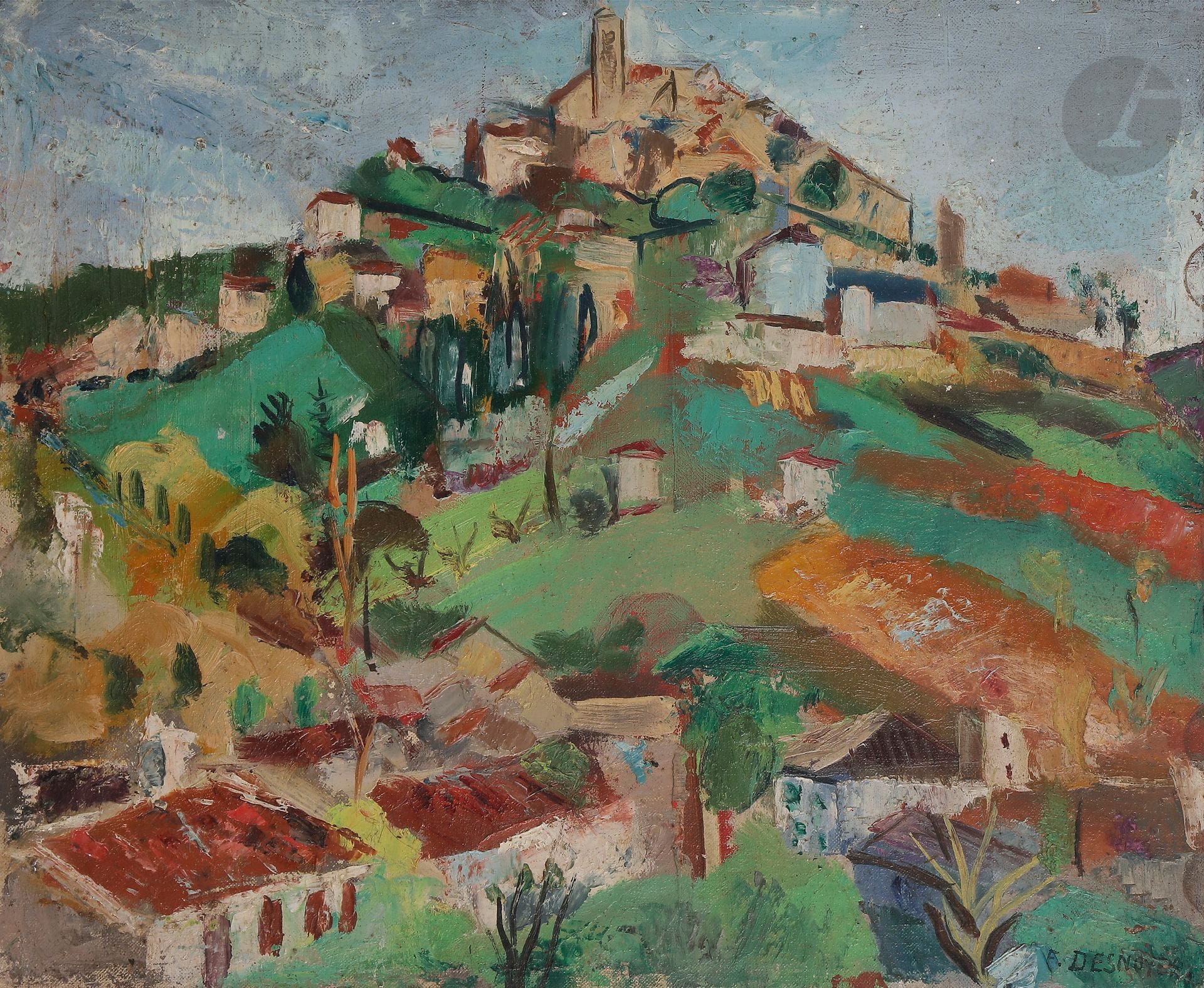 François DESNOYER (1894-1972)
Village d'Eus, vers 1950
Huile sur carton toilé.
Signée en bas à droite.
33 x 41 cm

Cette œuvre sera incluse dans le Catalogue Raisonné actuellement en préparation par Monsieur Jean-Pierre Joubert.
