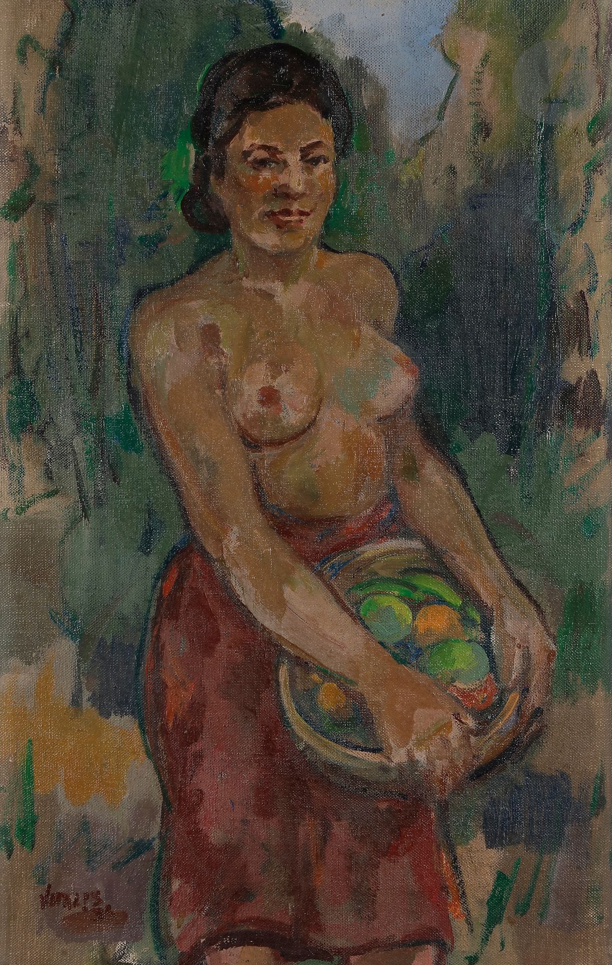 Macario VITALIS (1898-1989)
Femme philippine au panier de fruits, 1938
Huile sur toile.
Signée et datée en bas à gauche.
40 x 26 cm

Nous remercions Monsieur Pierre-Yves Le Bihan pour les informations qu'il nous a transmises.