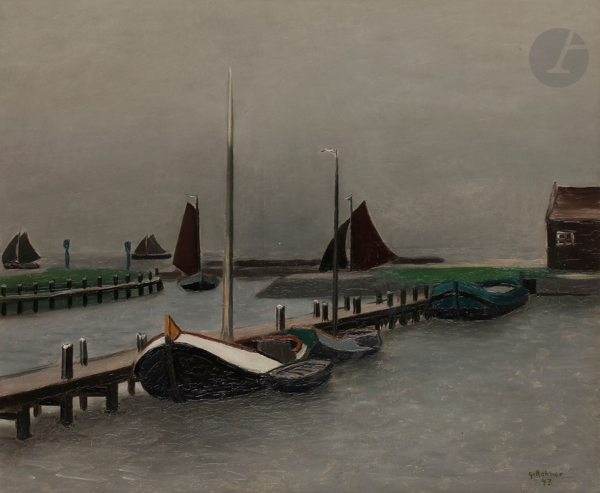 Georges ROHNER
L'Entrée du port
Huile sur toile.
Signée et datée en bas à droite.
54 x 65 cm