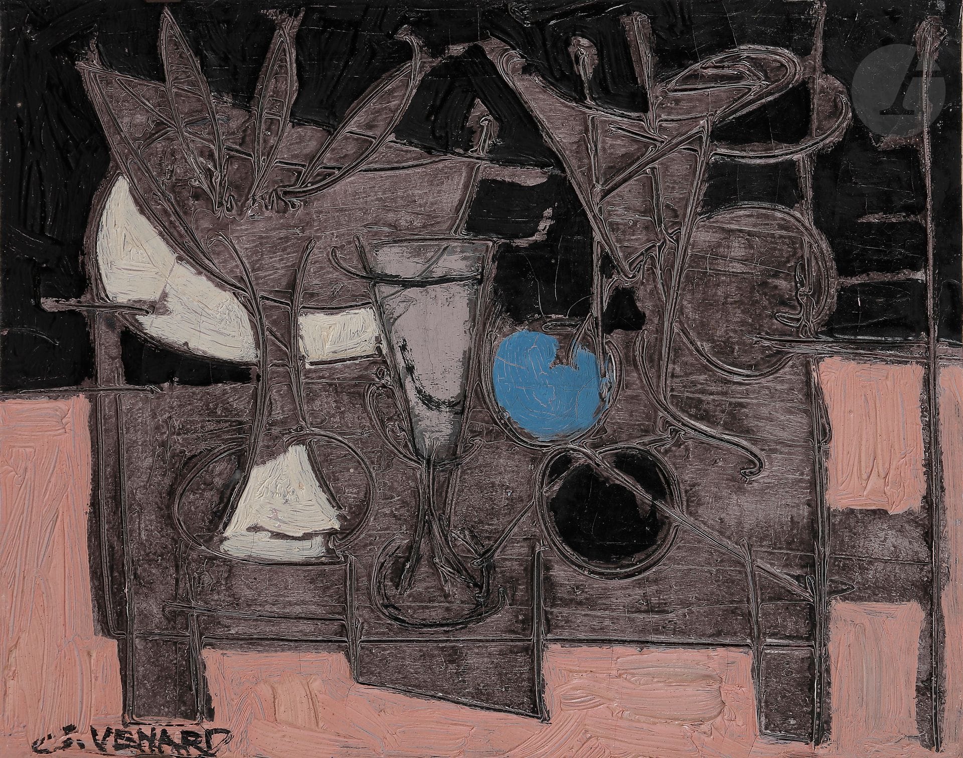 Claude VENARD (1913-1999)
Nature morte
Huile sur toile.
Signée en bas à gauche.
22 x 27 cm