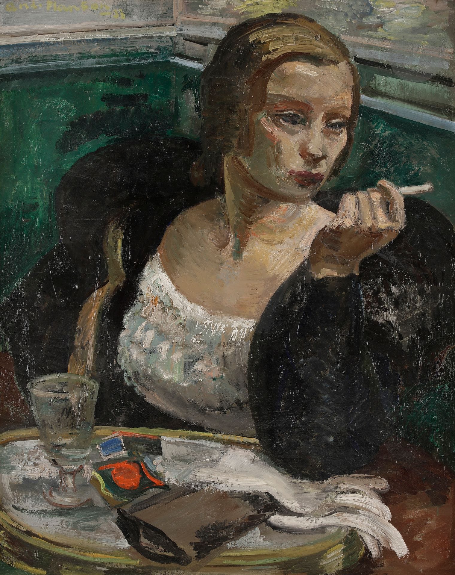 André PLANSON (1898-1981)
Femme au café, 1933
Huile sur toile.
Signée et datée en haut à gauche.
Signée et titrée au dos sur le châssis.
(Craquelures).
81 x 65 cm

Exposition : 
Kunsthalle, Bâle, n° 2226 (étiquette au dos).

Nous remercions Madame Marie-Dominique Planson d'avoir confirmé l'authenticité de cette œuvre.