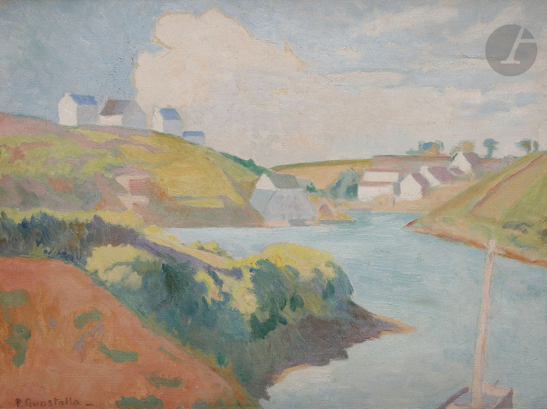 Pierre GUASTALLA (1891-1968)
Le Port de Doëlan
Huile sur toile.
Signée en bas à gauche.
46 x 61 cm

Provenance : 
Galerie de la Poste, Pont-Aven.