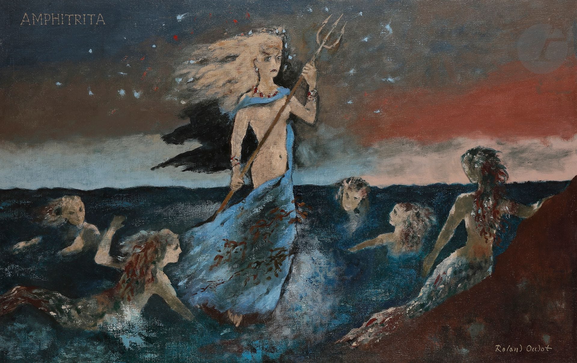 Roland OUDOT (1897-1981)
Amphitrita
Huile sur toile.
Signée en bas à droite.
Titrée en haut à gauche.
81 x 130 cm