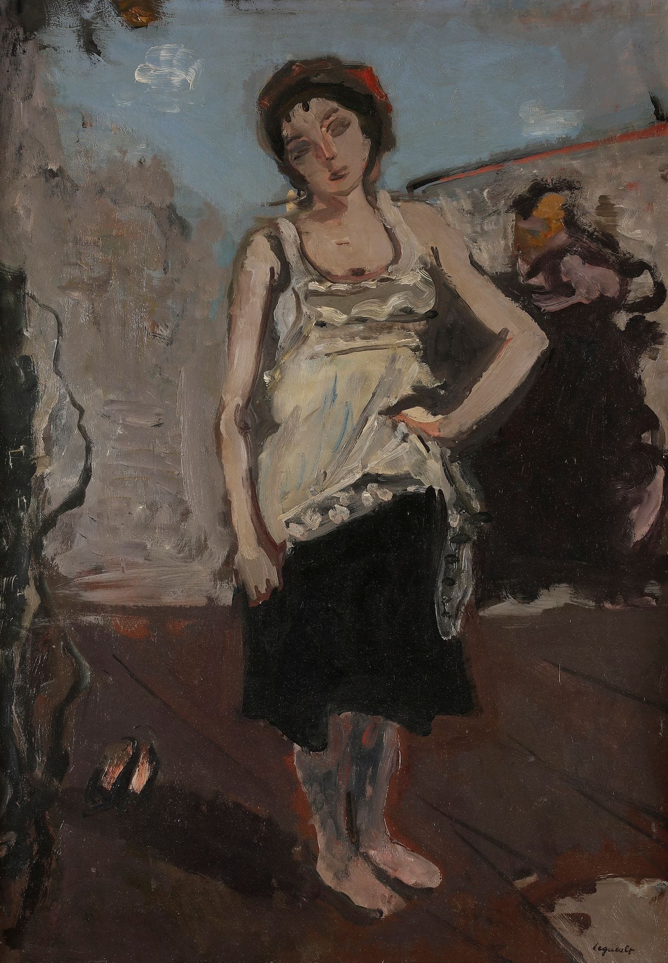 Raymond LEGUEULT (1898-1971)
Figure de théâtre
Huile sur toile.
Signée en bas à droite.
92 x 65 cm

Bibliographie :
Christian Leviel-Legueult, Raymond Legueult 1898-1971, Catalogue Raisonné biographique, Marval, 2019, reproduit p. 40 sous le n° 29K.

Nous remercions Monsieur Christian Leviel, Président de l'Association " Les amis de Raymond LEGUEULT " pour les informations qu'il nous a transmises.