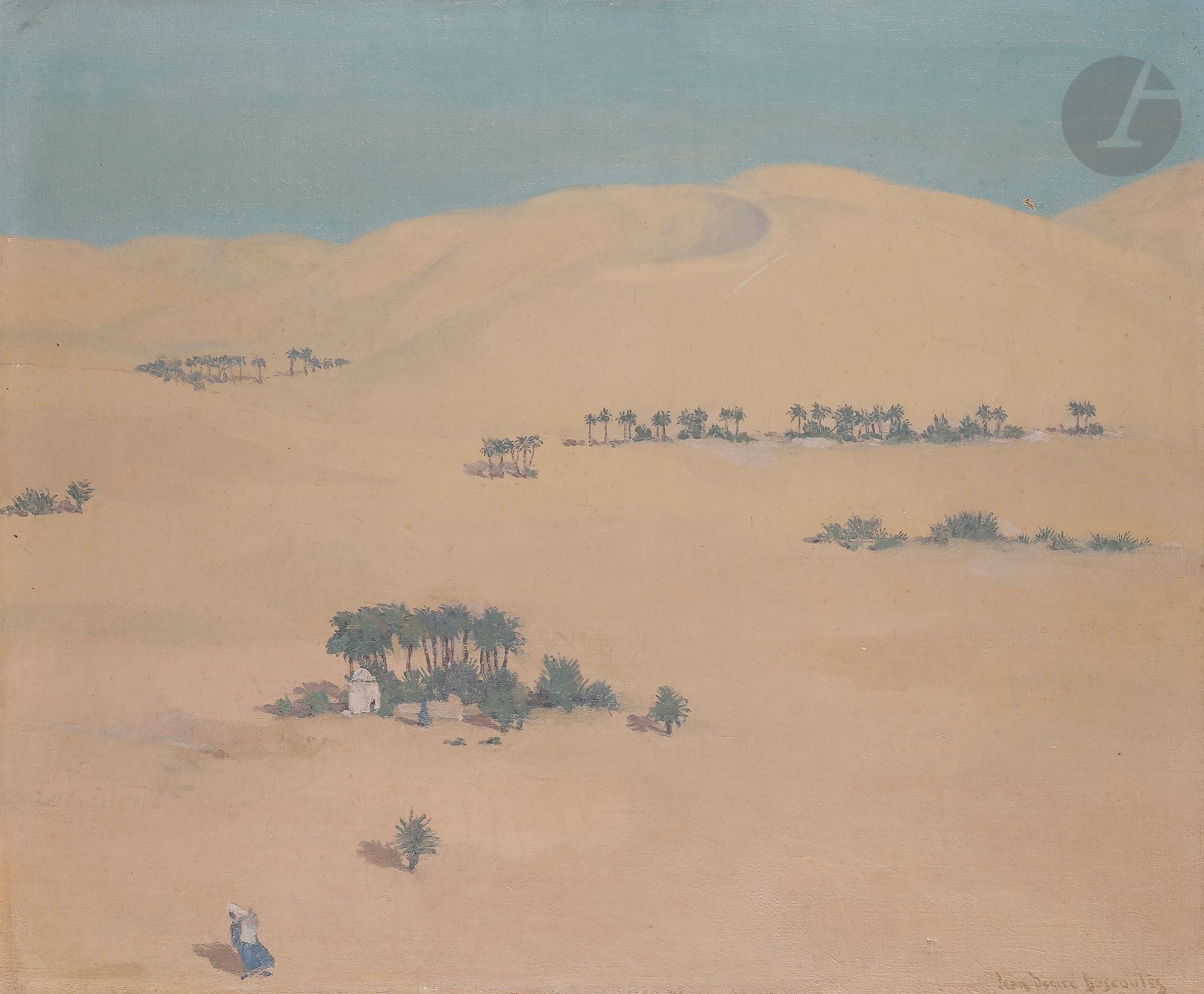 Jean-Désiré BASCOULÈS (1886-1976)
Taghit, Le Grand Erg
Huile sur toile.
Signée en bas à droite.
(Petits accidents).
60 x 73 cm