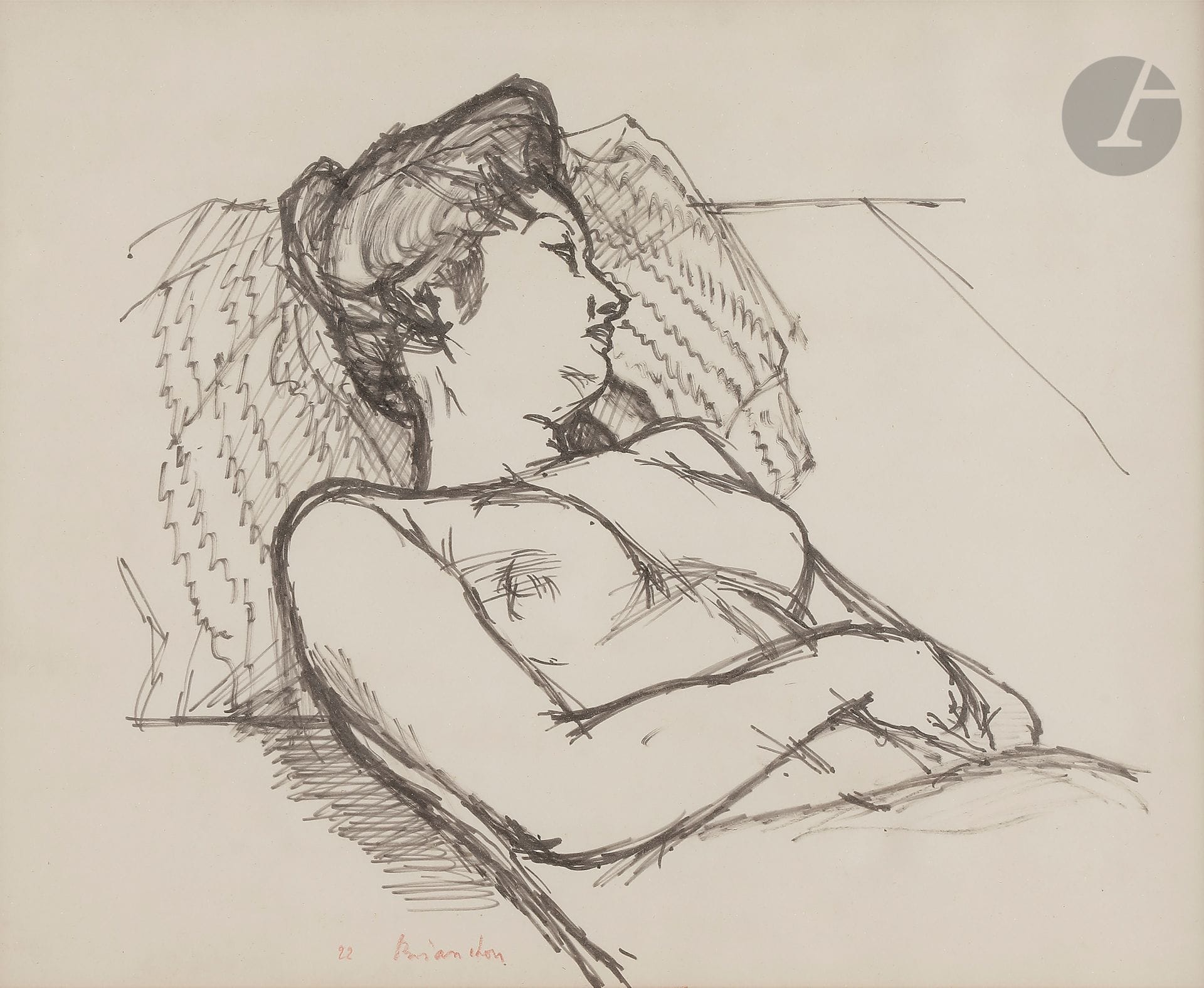 Maurice BRIANCHON (1899-1979)
Le Modèle, 1958
Encre.
Signée au crayon rouge en bas à gauche.
28,5 x 35 cm

Provenance : 
Galerie des Granges, Genève (étiquette au dos).

Expositions : 
- Maurice Brianchon, Rétrospective, Musée des Beaux-Arts de Neuchâtel, été 1962 (étiquette au dos).
- Fondation de l'Hermitage, Lausanne, 10 octobre 1989 - 28 janvier 1990.