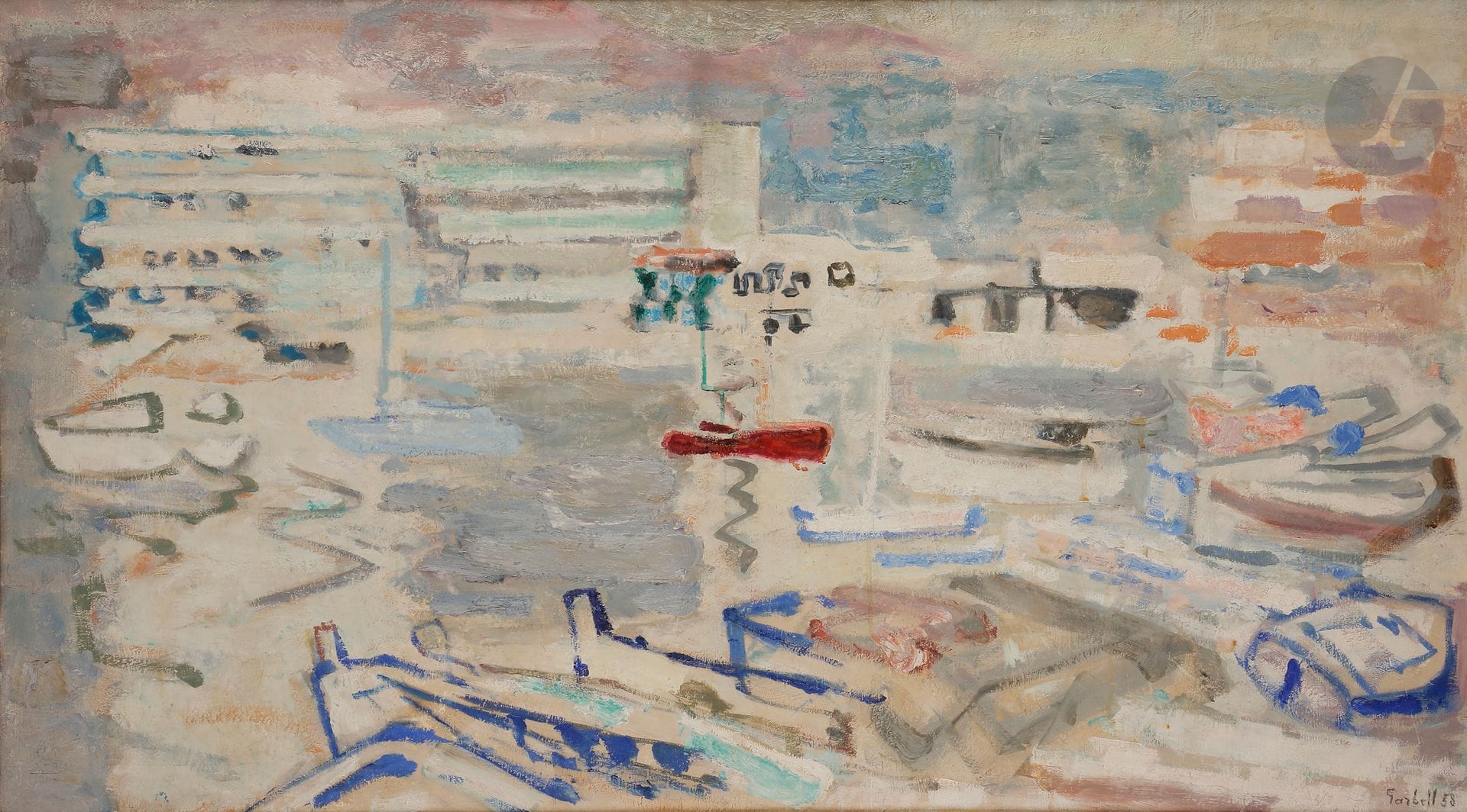 Alexandre Sasha GARBELL (1903-1970)
Marine, 1958
Huile sur toile.
Signée et datée en bas à droite.
67 x 120 cm

Provenance : 
Galerie Framond, Paris (étiquette au dos).