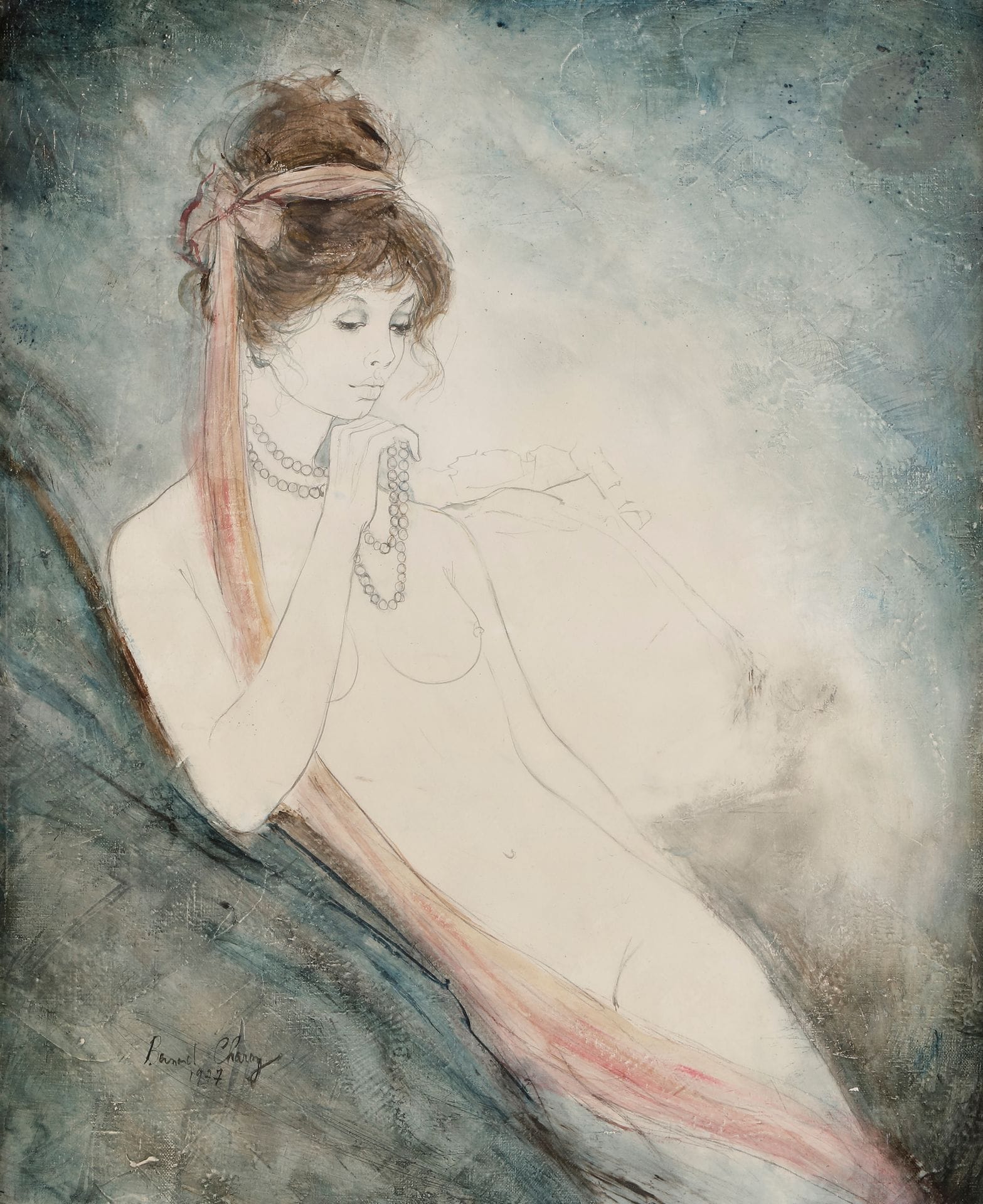 Bernard CHAROY (né en 1931)
Joséphine, 1977
Huile et crayon sur toile.
Signée et datée en bas à gauche.
Titrée au dos.
65 x 54 cm