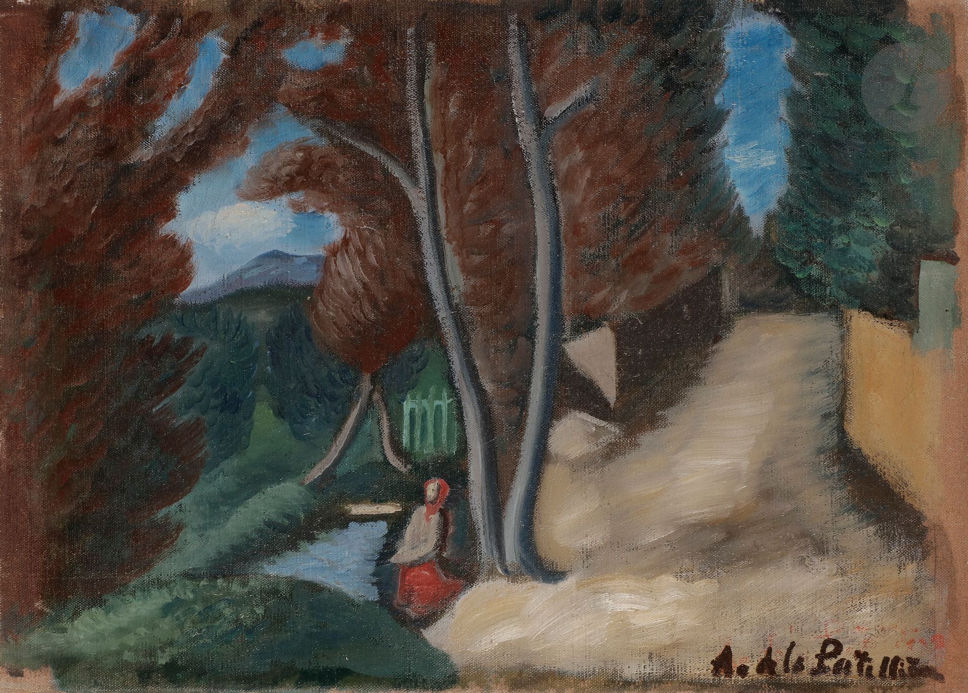 Amédée de LA PATELLIÈRE (1890-1932)
Cagnes, personnage près de la source
Huile sur toile.
Signée en bas à droite.
33 x 46 cm