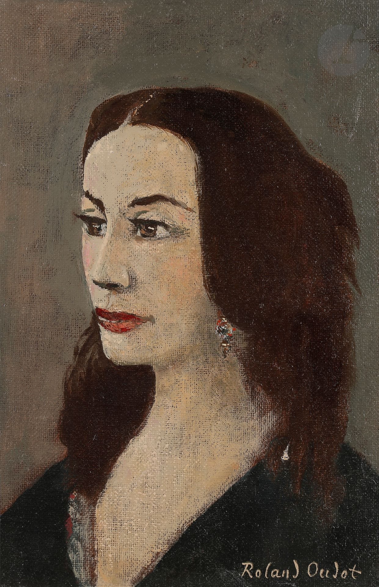 Roland OUDOT (1897-1981)
La Dame romantique
Huile sur toile.
Signée en bas à droite.
(Accident).
41 x 27 cm