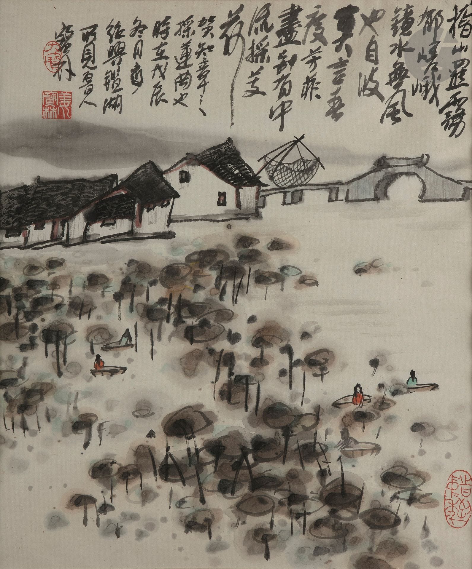 Jiang BAOLING (né en1942)
Village dans un paysage
Encre.
75 x 61 cm
