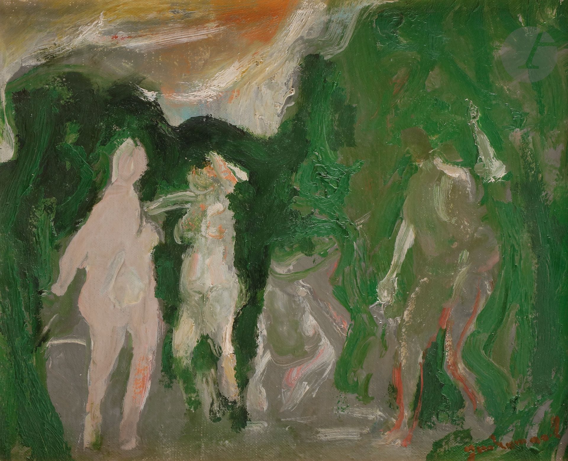 
Paul GUIRAMAND (1926-2007)



Les Nus dans un Paysage, 1964



Huile sur toile.



Signée en bas à droite.



22 x 27 cm





Provenance : 



Galerie Framond, Paris (étiquette au dos).

