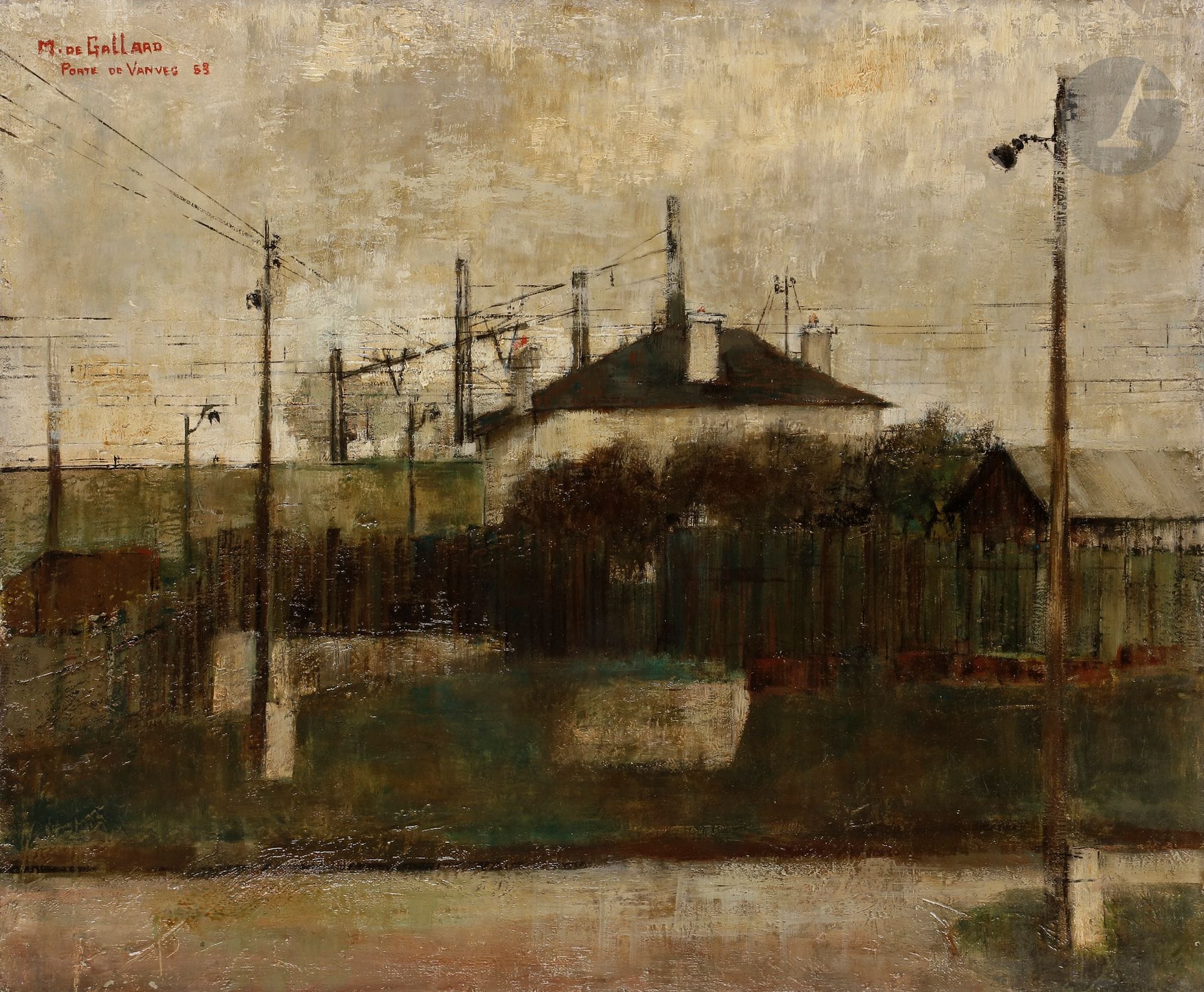 Michel de GALLARD (1921-2007)
Porte de Vanves, 1953
Huile sur toile.
Signée, datée et située en haut à gauche.
54 x 65 cm

Provenance : 
Vente Christie's, Paris, 27 mai 2004, n° 125.

Bibliographie : 
Éric Mercier, La Jeune peinture, Années 50, Tome I, L'Alternative figurative, Zurich, Artacatos, 2010, reproduit p. 178.