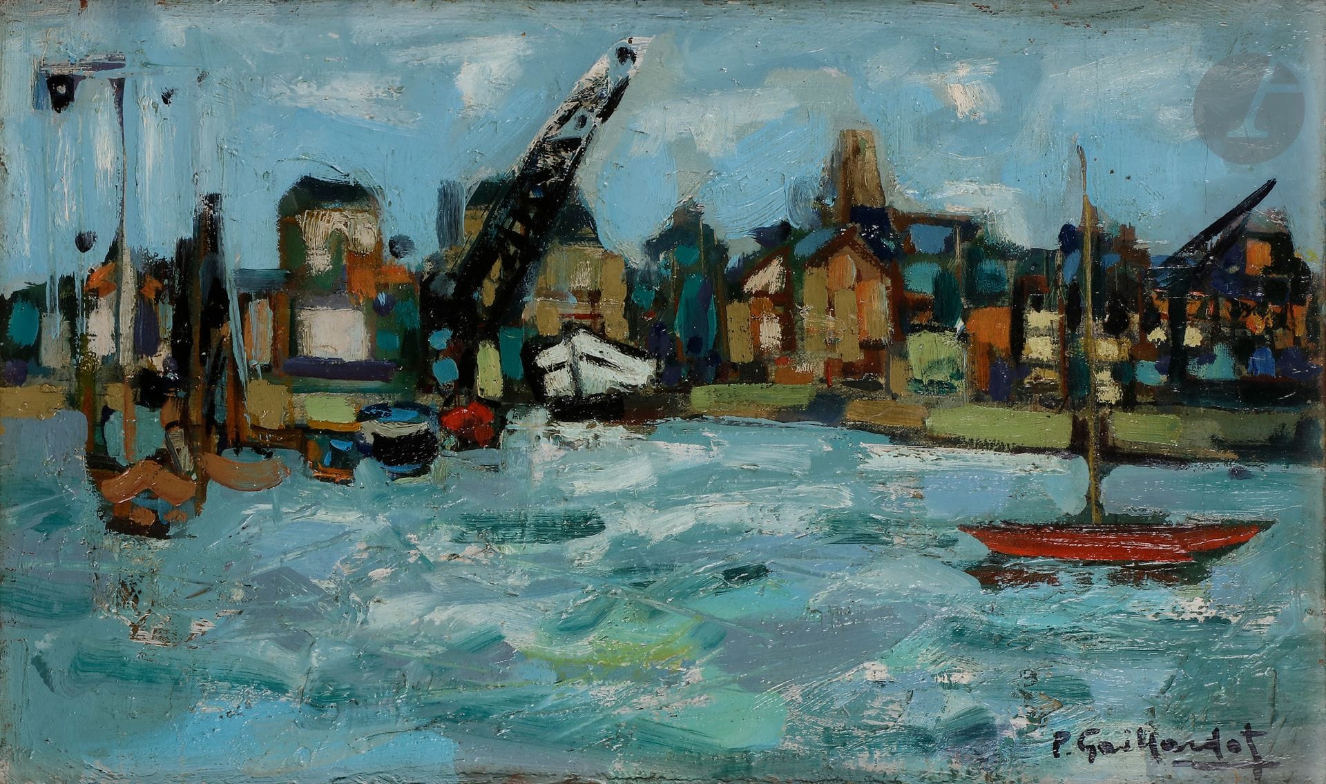 Pierre GAILLARDOT (1910-1992)
L'Arsenal de Toulon
Huile sur toile.
Signée en bas à droite.
32,5 x 54,5 cm