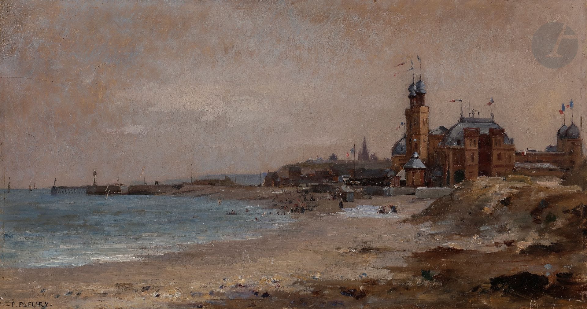 Fanny Laurent FLEURY (1848-1920)
Le Casino mauresque de Dieppe
Huile sur panneau.
Signée en bas à gauche.
22 x 41 cm