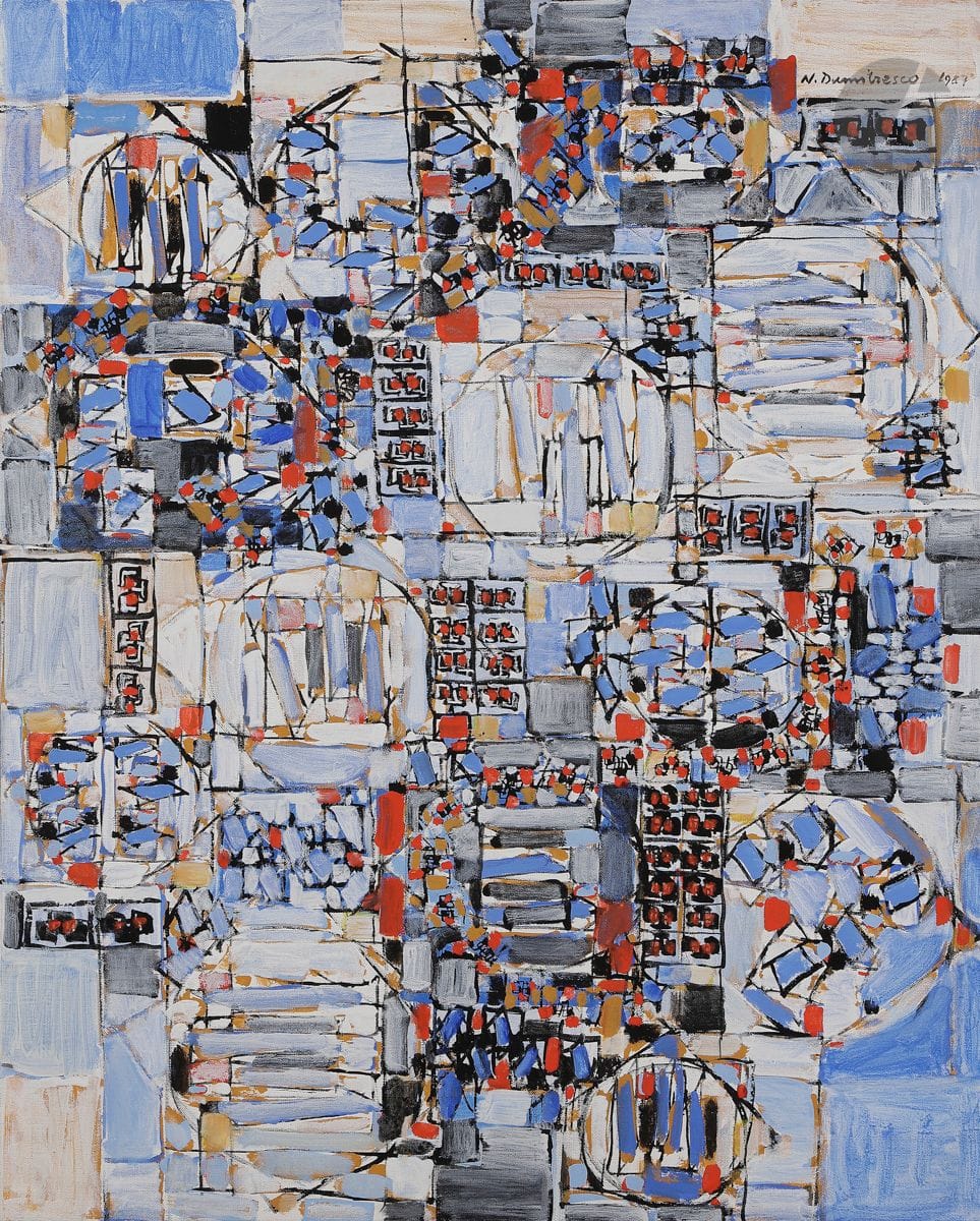 Natalia DUMITRESCO [roumaine] (1915-1997)
Bleu Cannes, 1987
Huile sur toile.
Signée, datée en haut à droite.
Signée, datée et titrée au dos.
81 x 65 cm

Provenance :
Collection de Monsieur F., Var.