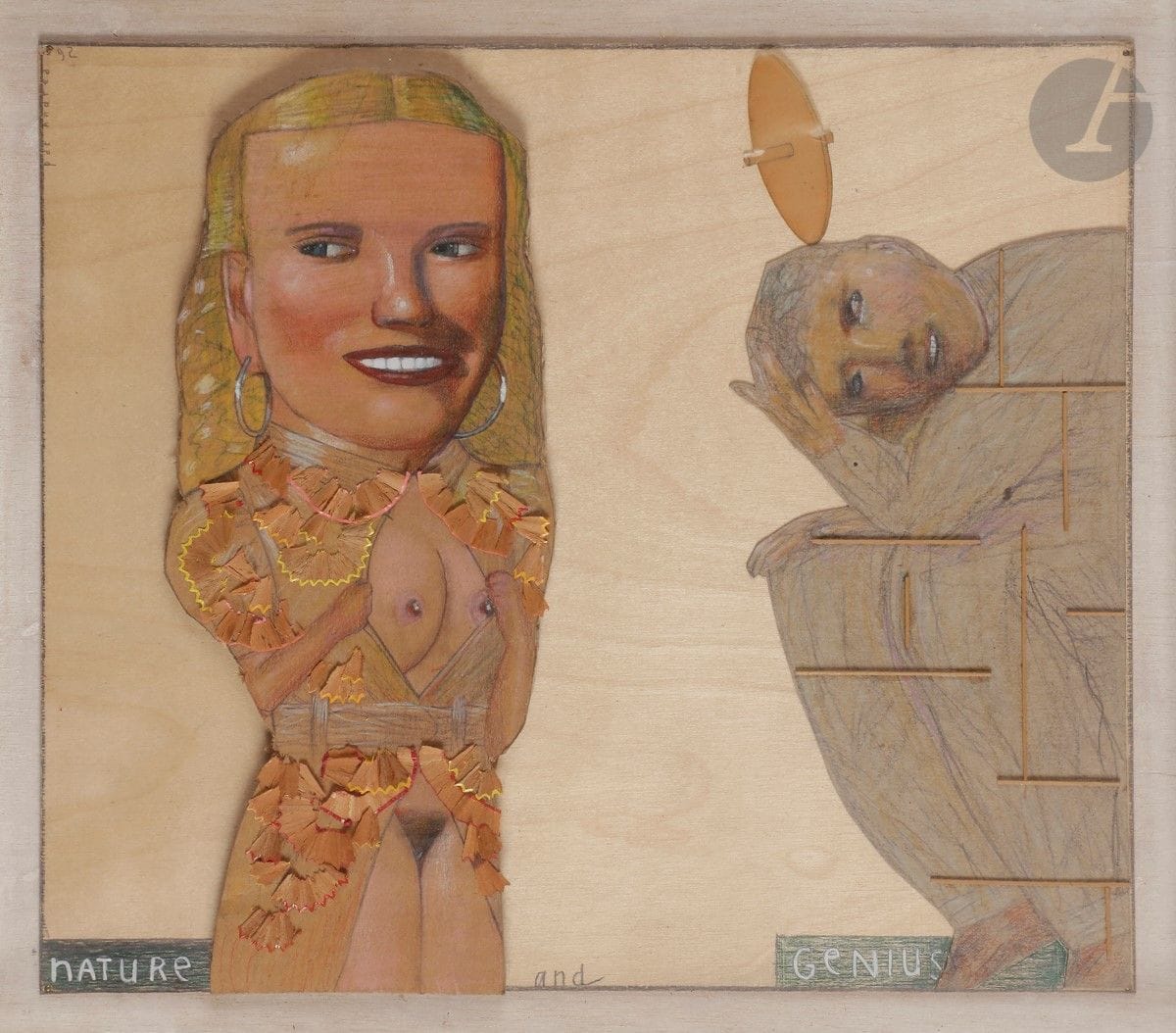 Pat ANDREA (né en 1942)
Nature and Genius, 1992
Bois découpé et crayonné, collage assemblage.
Signé et daté en haut à gauche.
Légendé dans la composition.
Emboîtage en plexiglas.
34 x 39 cm
