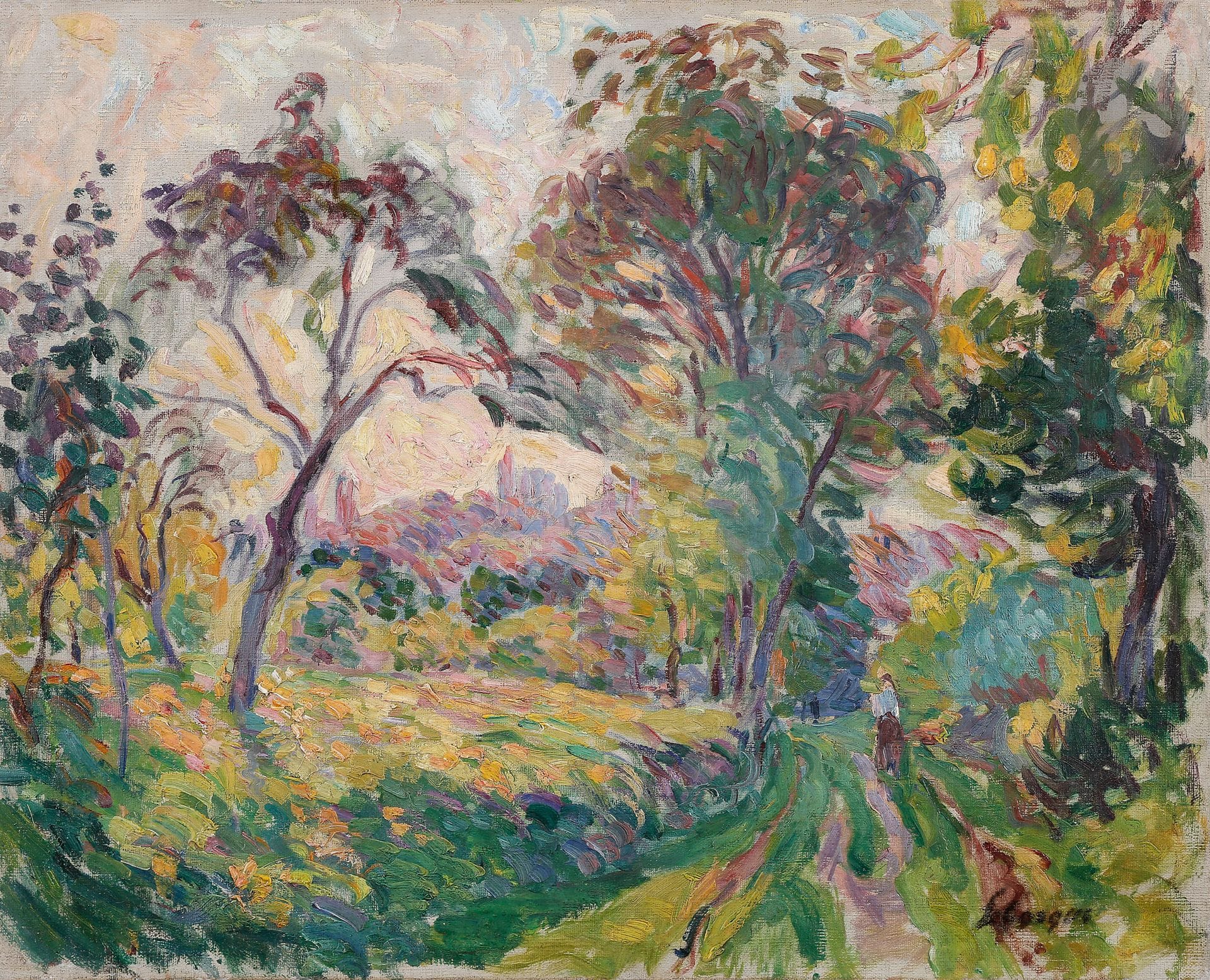Henri LEBASQUE (1865-1937)
Promenade en Touraine, vers 1898
Huile sur toile.
Signée en bas à droite.
39 x 46 cm

Provenance : 
Vente Atelier de l’artiste, Maitre Claude Robert, 10 mai 1983, n° 193.

Bibliographie : 
Denise Bazetoux, Henri Lebasque : Catalogue Raisonné, Tome 1, Arteprint, 2008, reproduit p. 65 sous le n° 38.