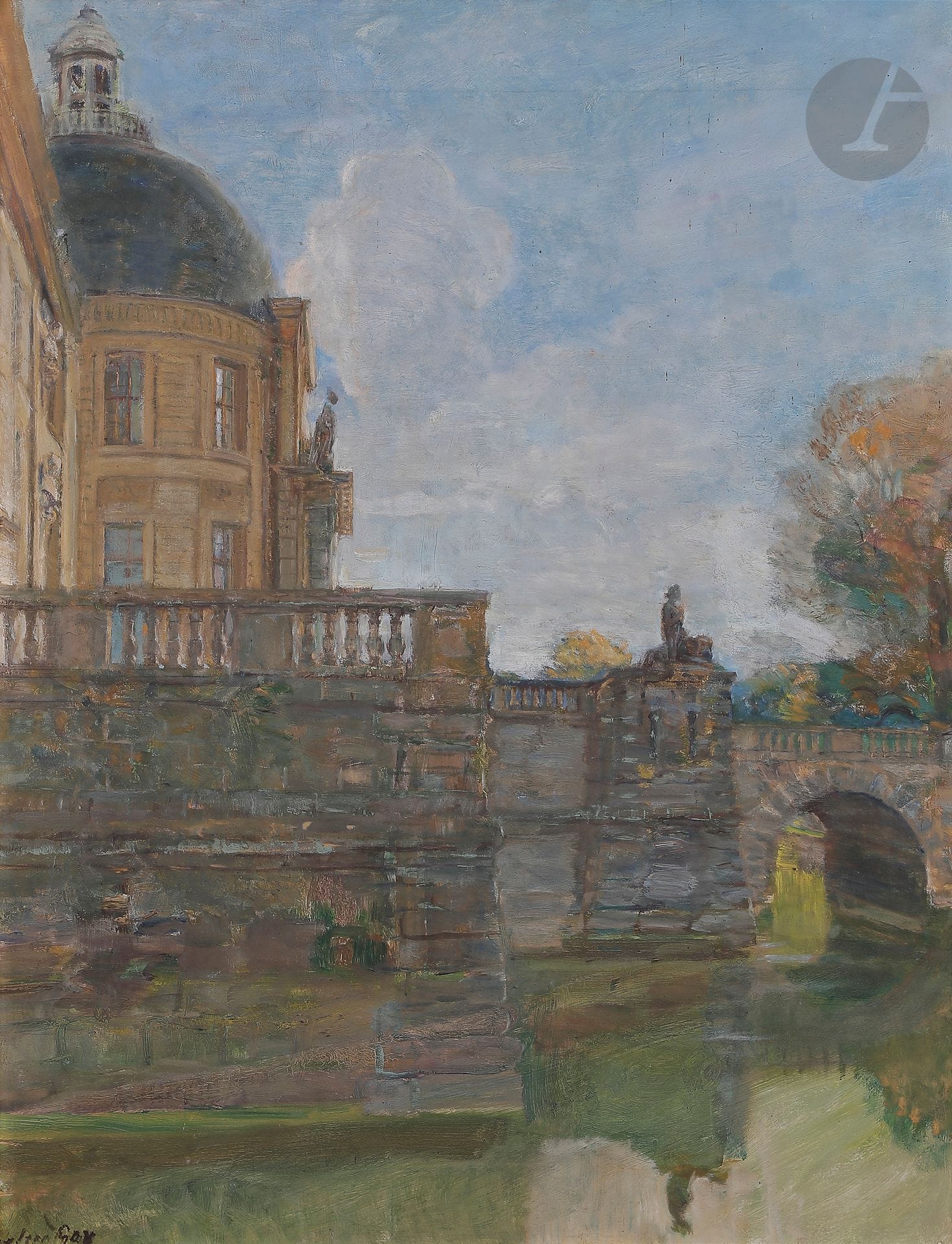 Walter GAY (1856-1937)
Vaux-le-Vicomte, le pont des Dames
Huile sur toile.
Signée en bas à gauche.
71 x 55 cm

Provenance : 
Galerie Charpentier, Paris (étiquette au dos).

Exposition : 
Jardins de France, Galerie Charpentier, été 1943 (étiquette au dos).