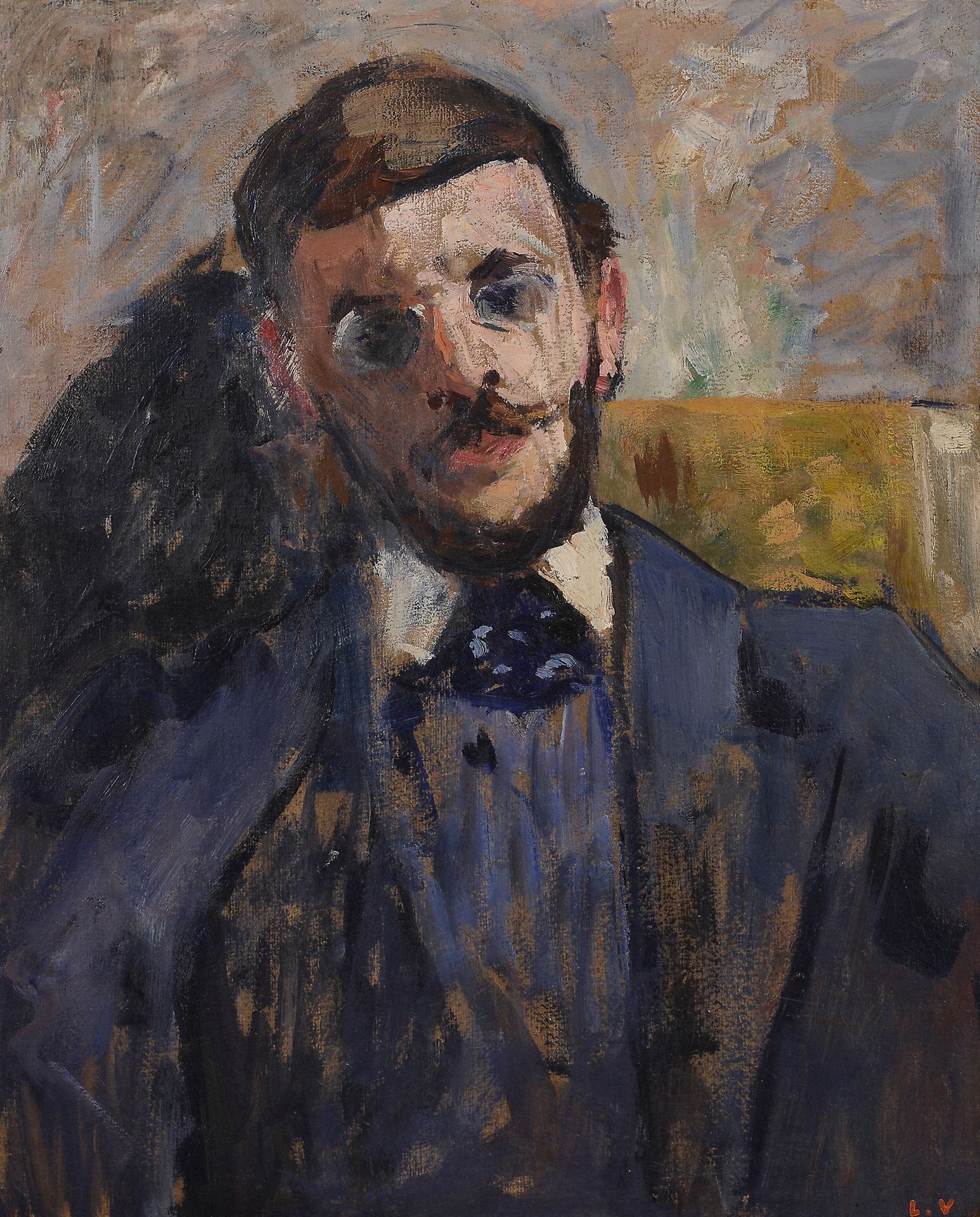 Louis VALTAT (1869-1952)
Portrait présumé du peintre d’Albert André, 1895
Huile sur carton.
Timbrée en bas à droite.
Étude d’homme au dos.
56 x 45 cm

Provenance : 
Paul Durand-Ruel, expert, n°18584 à la craie bleue au dos.

Bibliographie : 
Jean Valtat, Louis Valtat, Catalogue Raisonné de l’Œuvre peint 1869-1952, Neuchâtel, Ides et Calendes, 1977, reproduit p. 11 sous le n° 98. (décrit comme : Portrait d’homme).