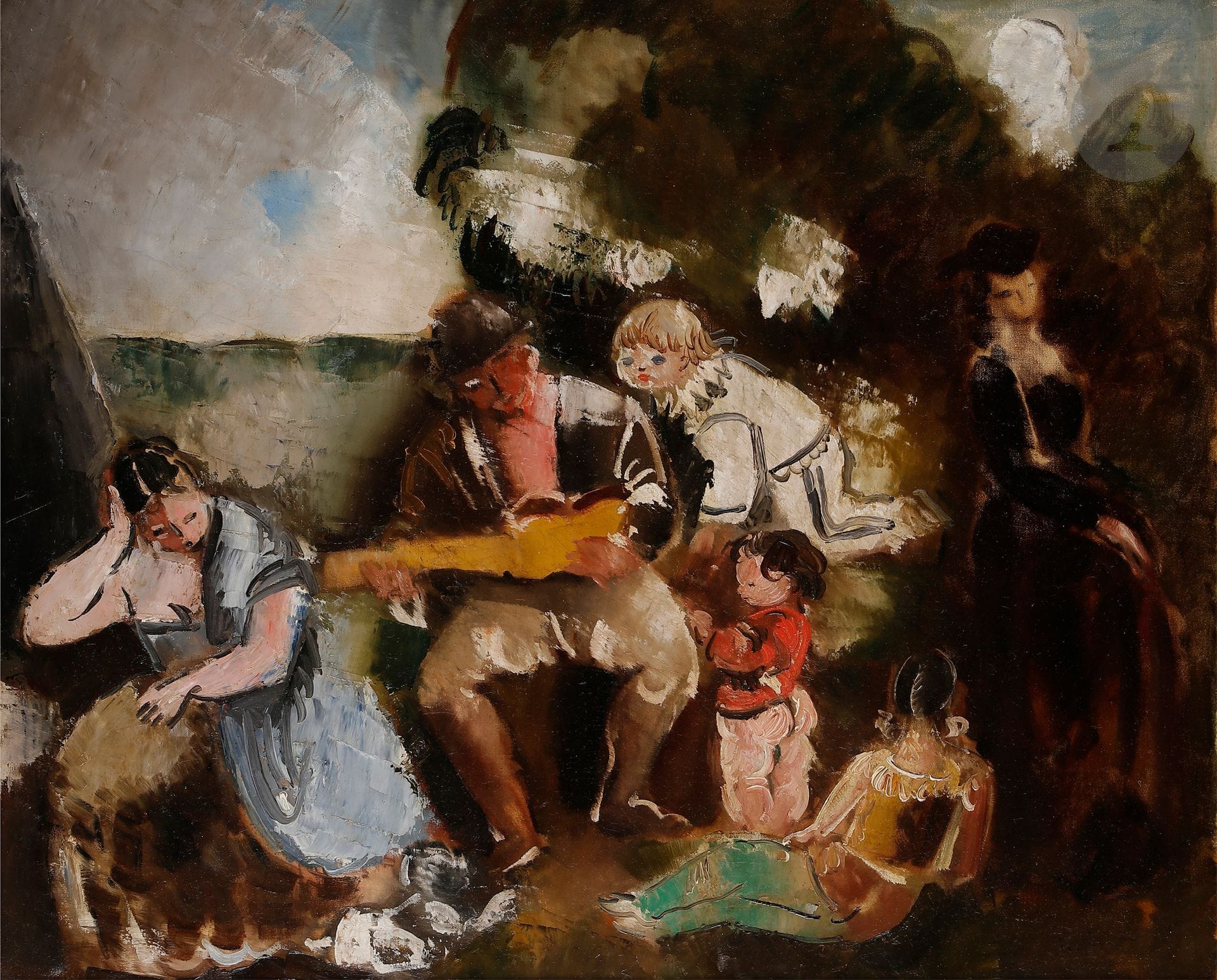 Charles DUFRESNE (1876-1938)
Le Concert, vers 1927
Huile sur toile.
Signée en bas à droite.
50 x 61 cm

Provenance : 
Collection P. , Rykens, Brockham park, Betchwoth, Surrey (étiquette au dos).

Nous remercions Messieurs Jean-Charles et Thomas Dufresne d’avoir confirmé l’authenticité de cette œuvre et pour les informations qu’ils nous ont transmises.