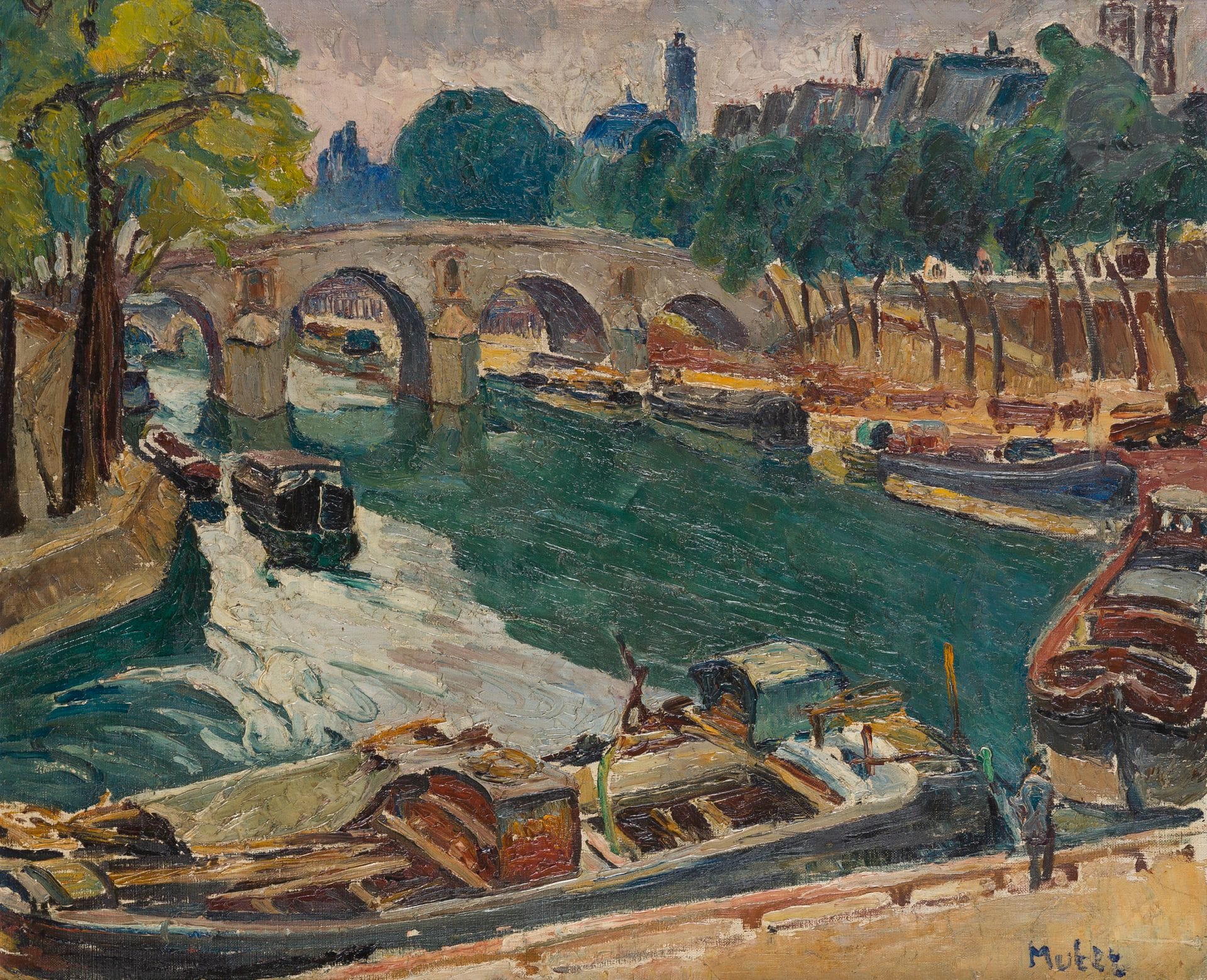 Mela MUTER (1876-1967)
Paris, la Seine au Pont-Marie, vers 1930
Huile sur toile.
Signée en bas à droite.
60 x 73 cm

Nous remercions Madame Urszula Lazowski, MA. d’avoir confirmé l’authenticité de cette œuvre et pour les informations qu’elle nous a transmises.