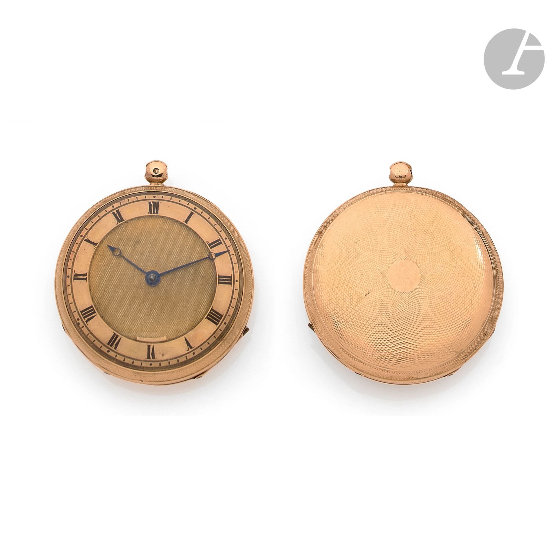 HUMBERT. Vers 1820

N° 2064

Montre de poche en or 18K (750), cadran sur plaque, index chiffres romains formant les heures, mouvement à coq, boîtier à décor rayonnant. Diamètre : 53 mm. Poids brut : 85,6 g